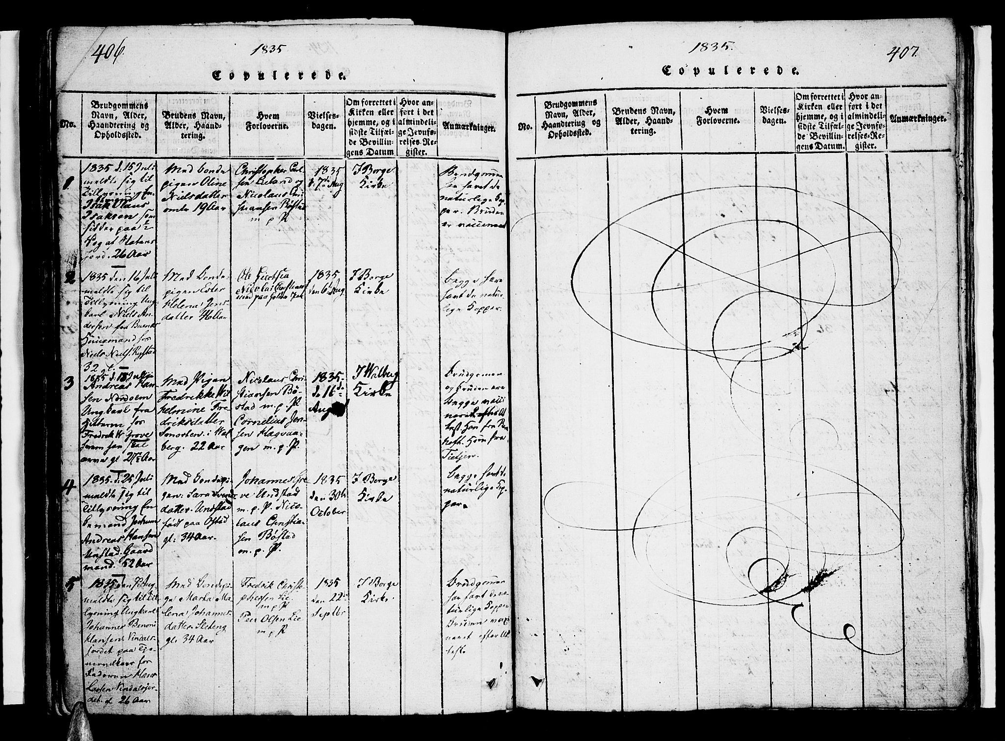 Ministerialprotokoller, klokkerbøker og fødselsregistre - Nordland, AV/SAT-A-1459/880/L1130: Parish register (official) no. 880A04, 1821-1843, p. 406-407