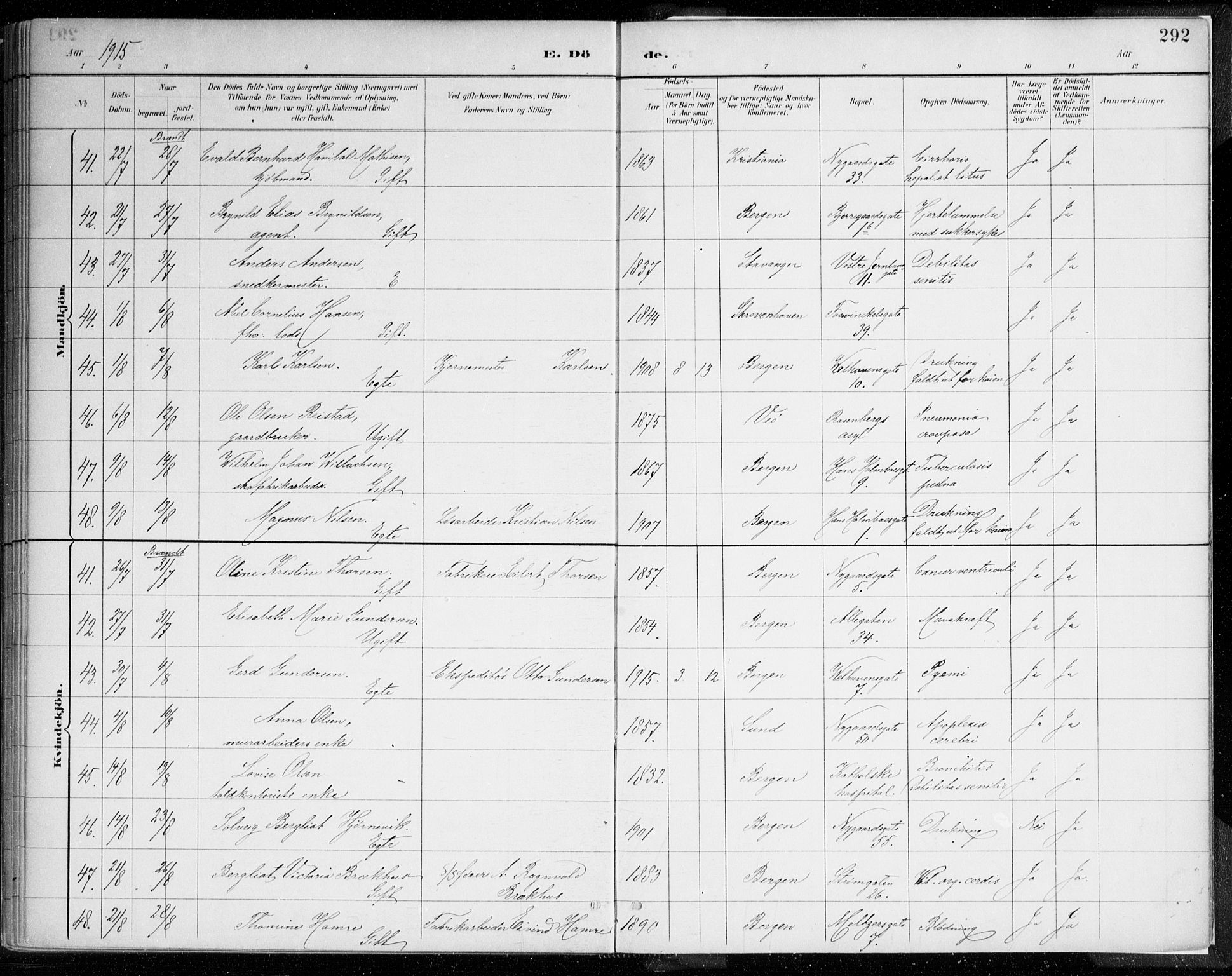 Johanneskirken sokneprestembete, AV/SAB-A-76001/H/Haa/L0019: Parish register (official) no. E 1, 1885-1915, p. 292