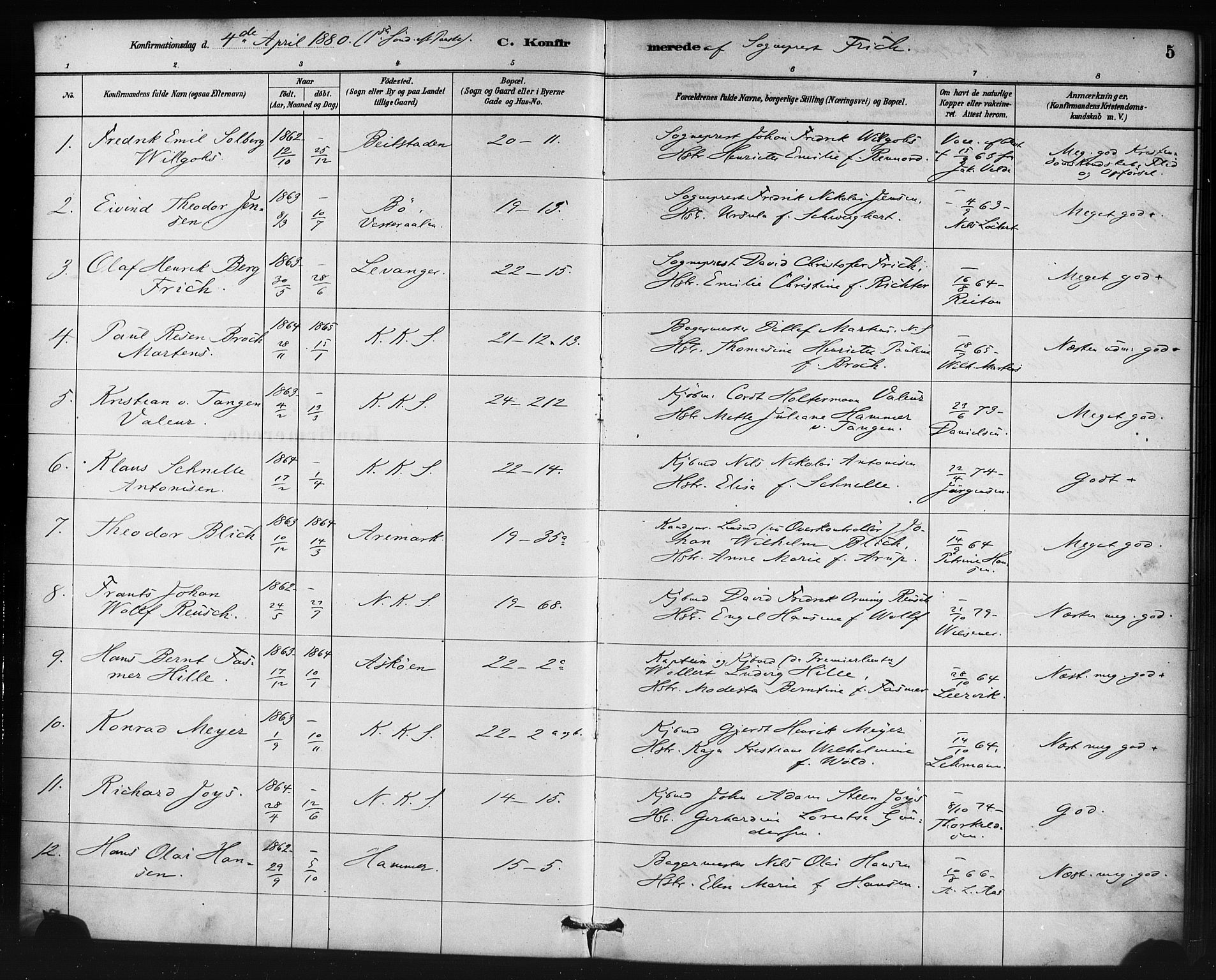 Korskirken sokneprestembete, SAB/A-76101/H/Haa/L0029: Parish register (official) no. C 5, 1880-1892, p. 5