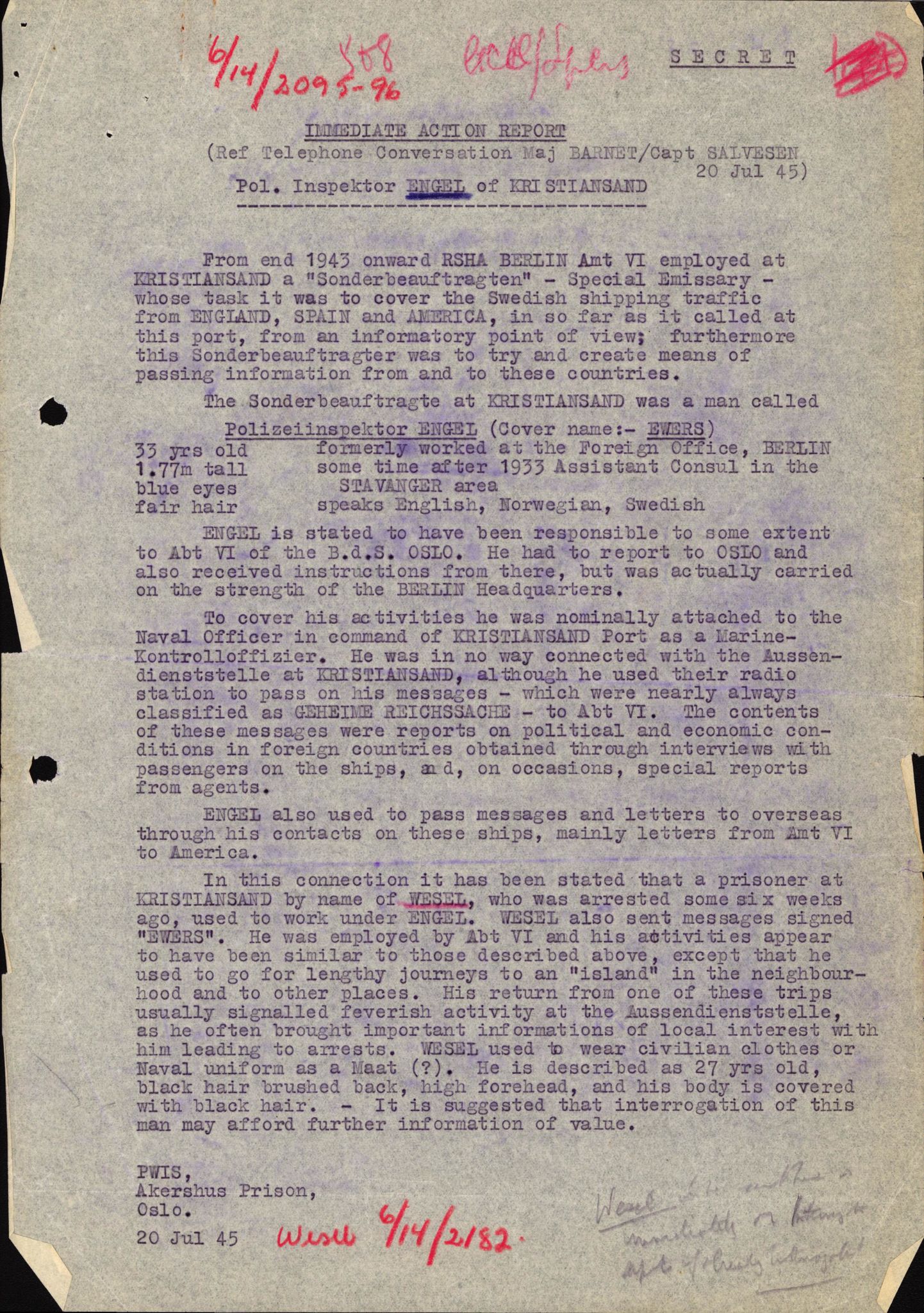 Forsvaret, Forsvarets overkommando II, AV/RA-RAFA-3915/D/Db/L0007: CI Questionaires. Tyske okkupasjonsstyrker i Norge. Tyskere., 1945-1946, p. 202