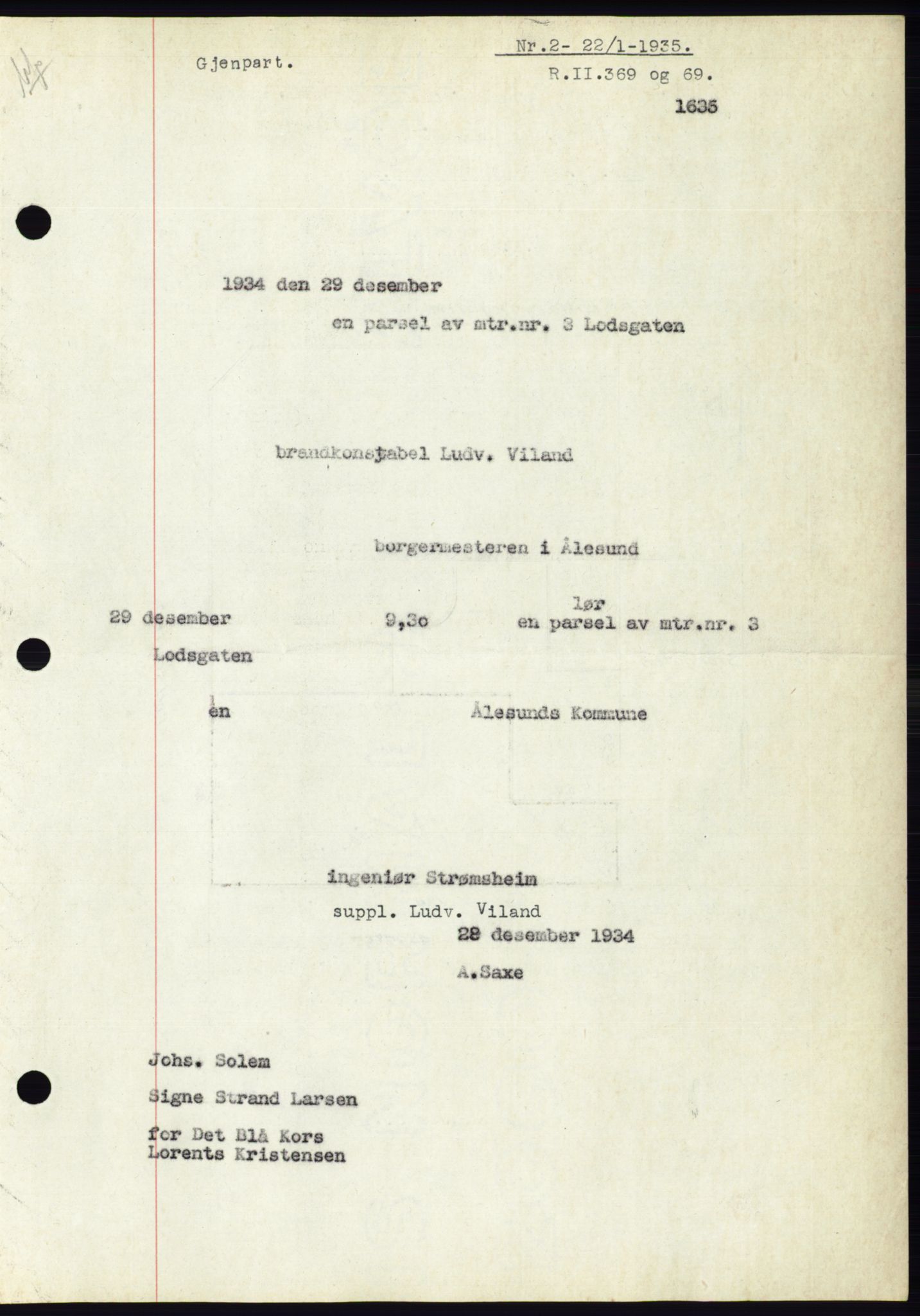 Ålesund byfogd, AV/SAT-A-4384: Mortgage book no. 32, 1934-1935, Deed date: 22.01.1935