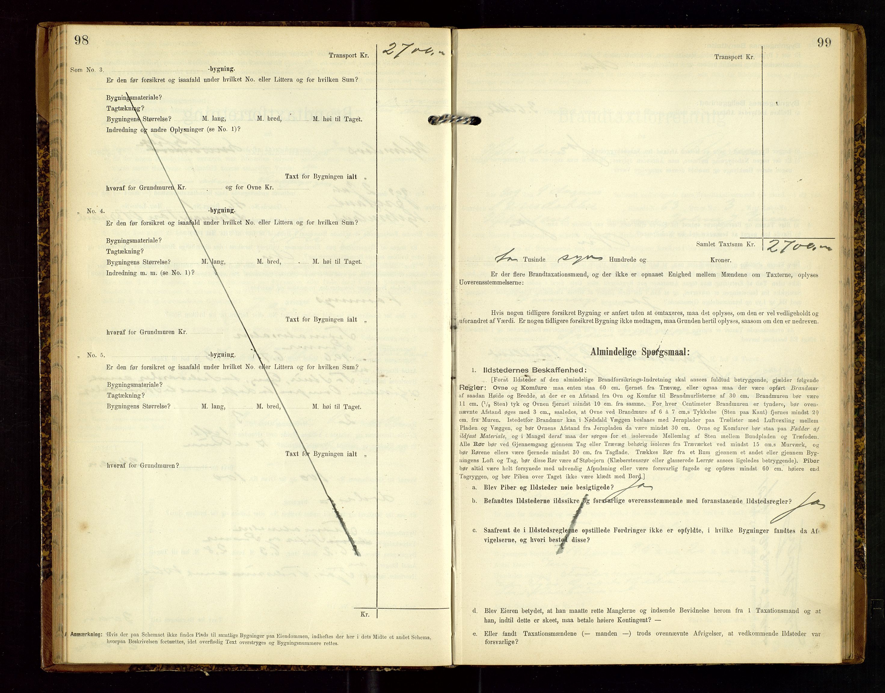 Hjelmeland lensmannskontor, SAST/A-100439/Gob/L0002: "Brandtaxationsprotokol", 1904-1920, p. 98-99