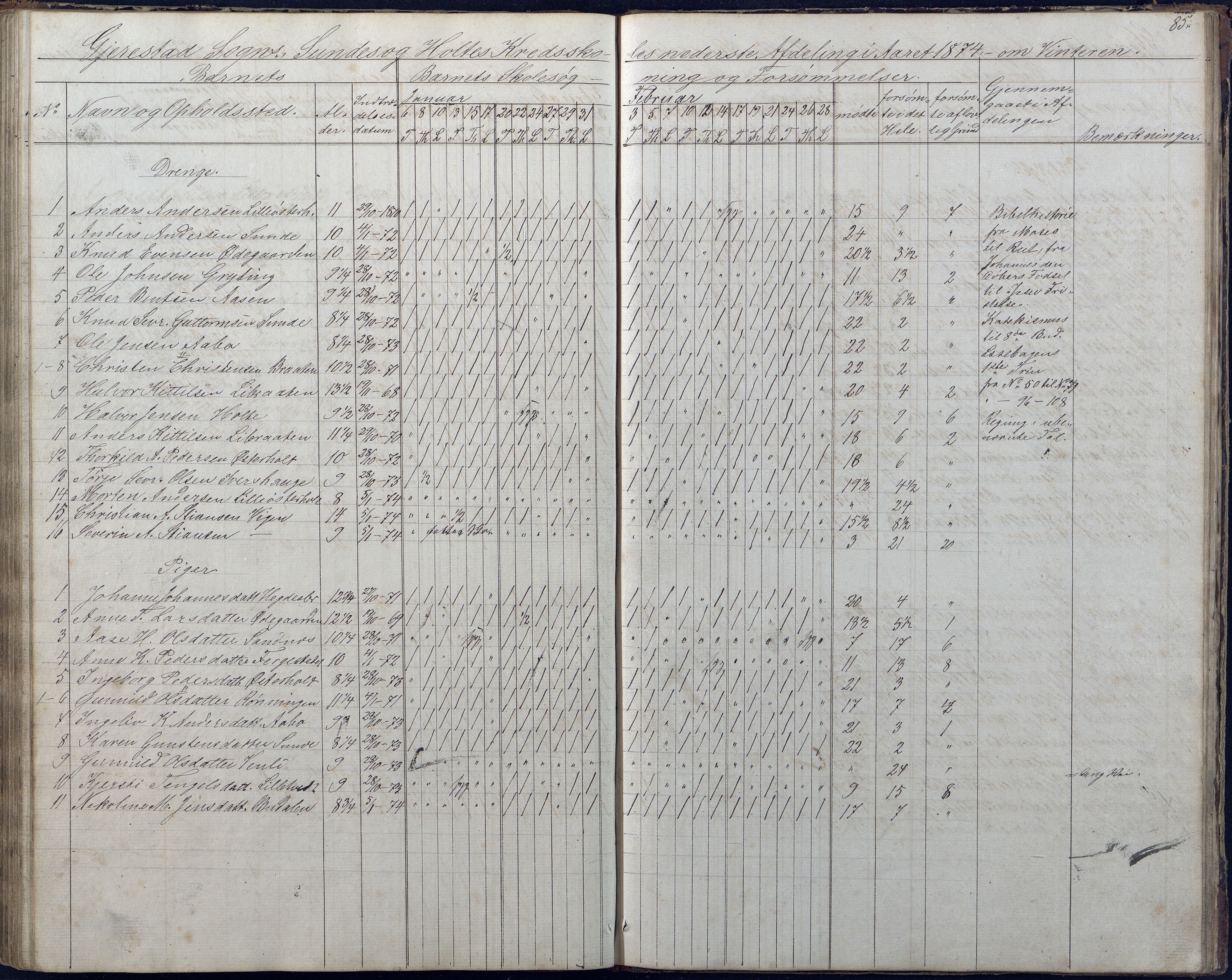 Gjerstad Kommune, Sunde Skole, AAKS/KA0911-550g/F01/L0001: Dagbok Sunde og Holt skole, 1863-1877, p. 85