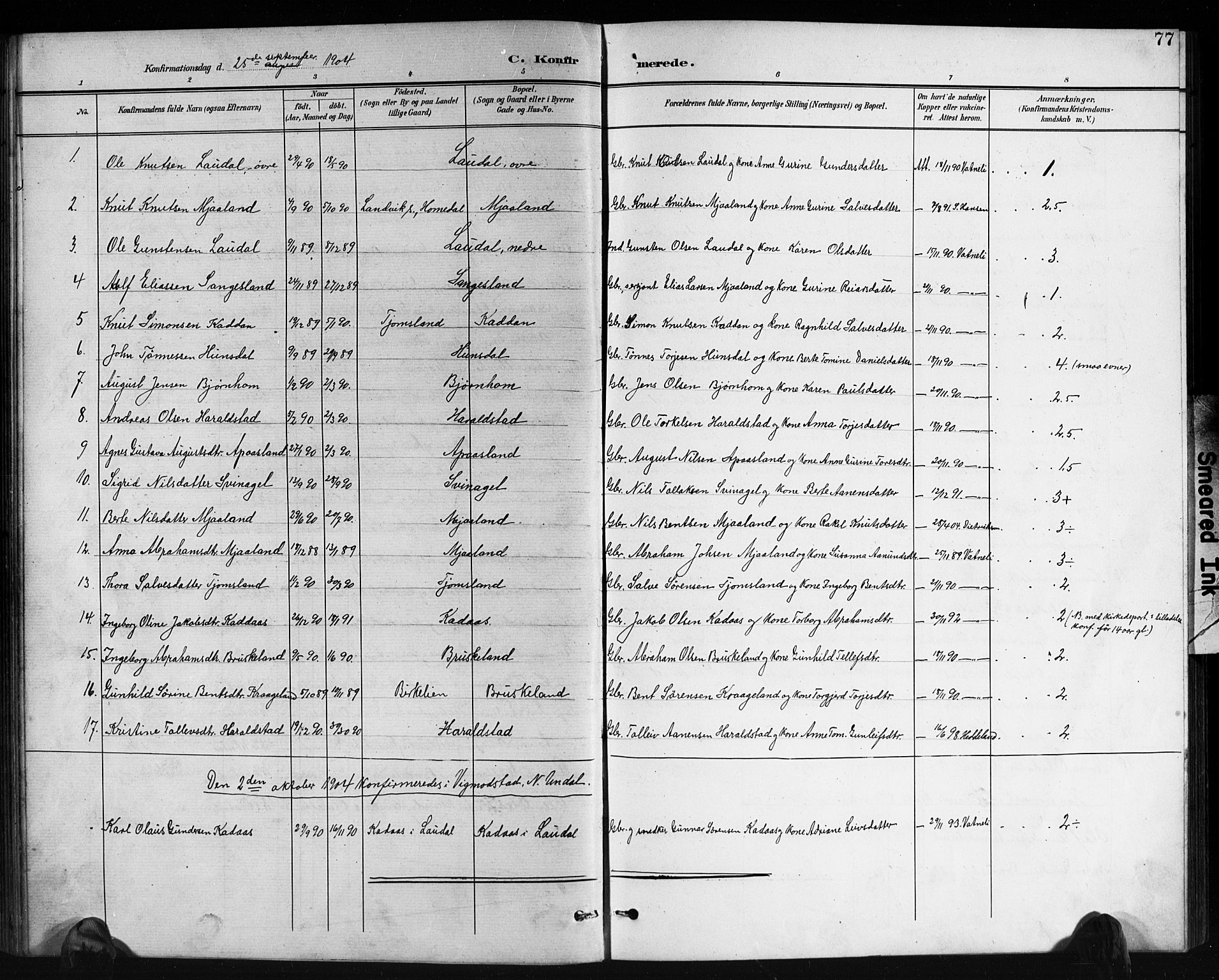 Holum sokneprestkontor, AV/SAK-1111-0022/F/Fb/Fbb/L0004: Parish register (copy) no. B 4, 1899-1920, p. 77