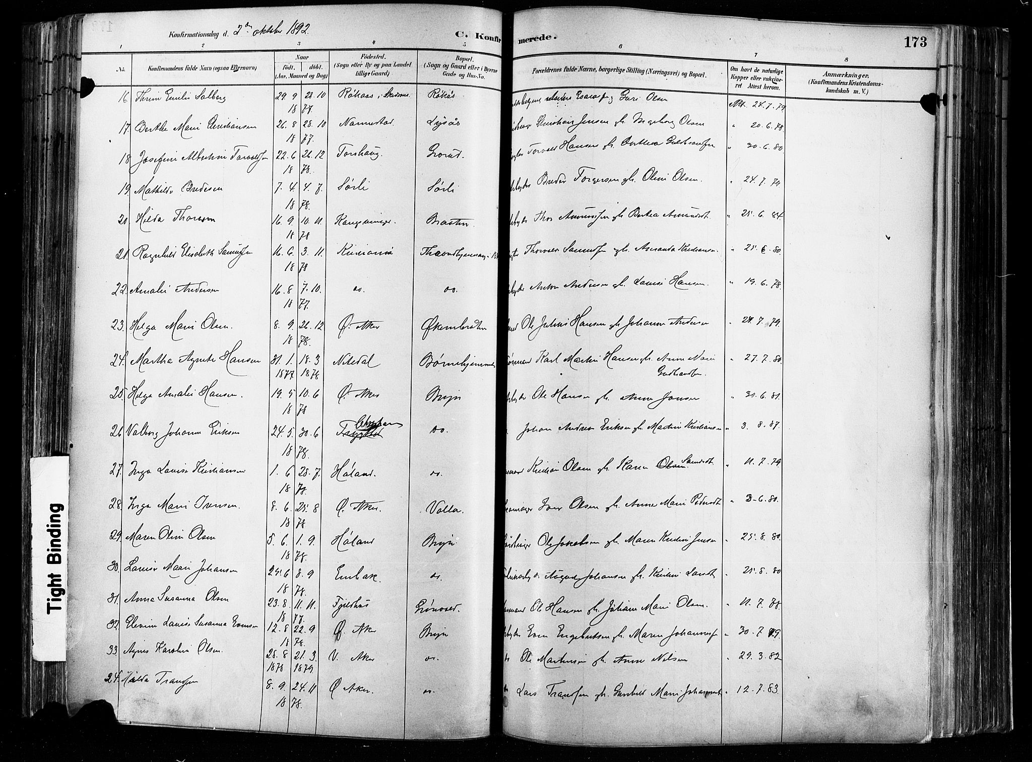 Østre Aker prestekontor Kirkebøker, AV/SAO-A-10840/F/Fa/L0008: Parish register (official) no. I 8, 1883-1894, p. 173