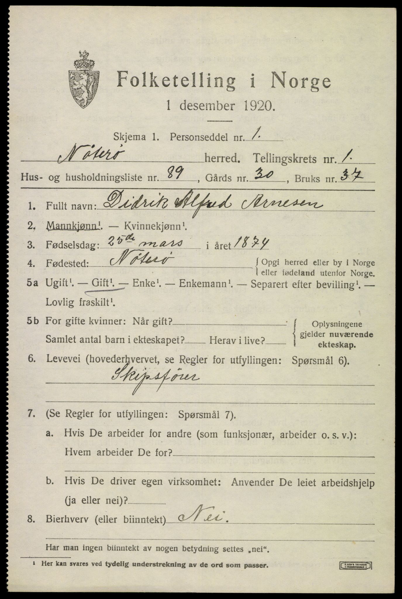 SAKO, 1920 census for Nøtterøy, 1920, p. 10385