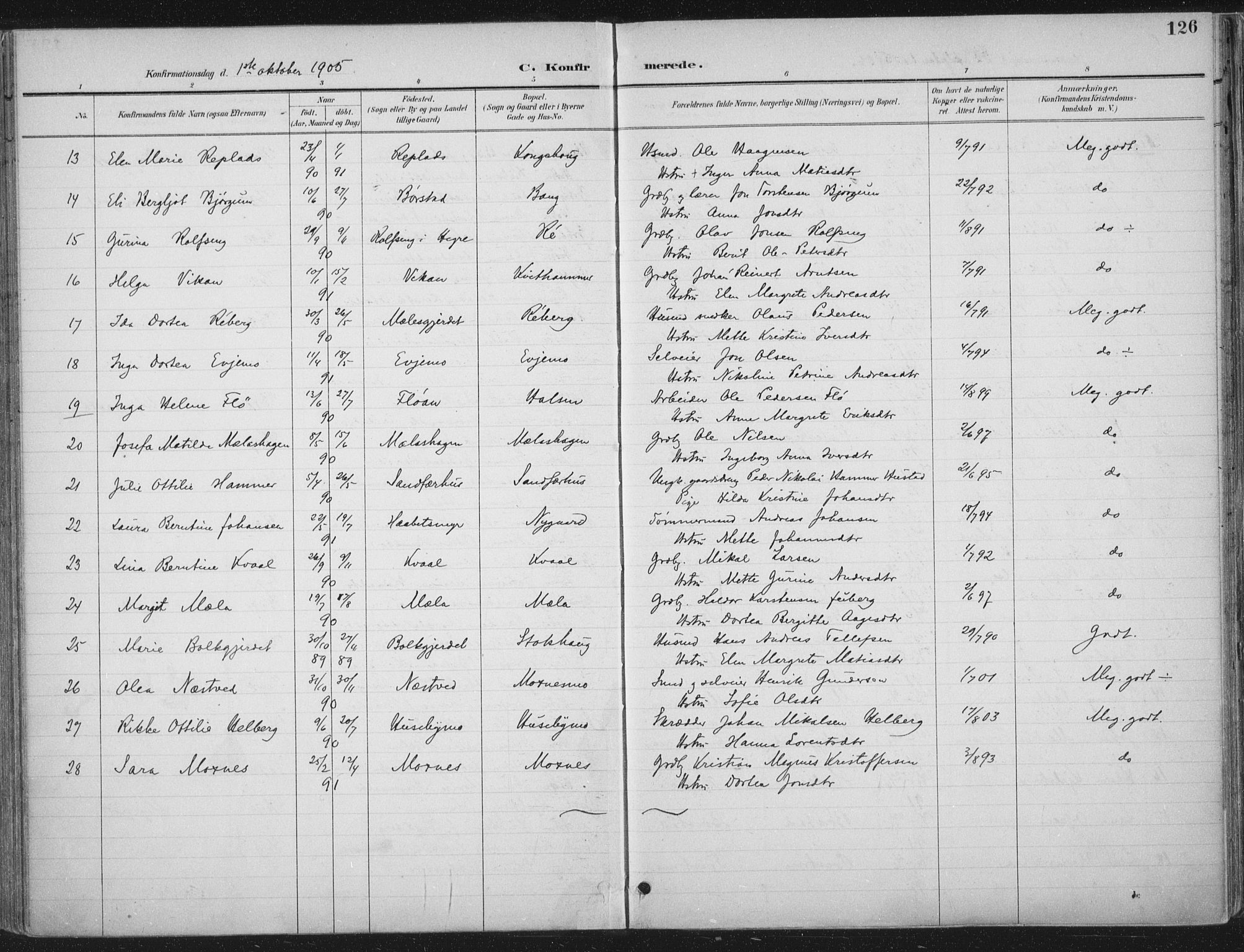 Ministerialprotokoller, klokkerbøker og fødselsregistre - Nord-Trøndelag, SAT/A-1458/709/L0082: Parish register (official) no. 709A22, 1896-1916, p. 126