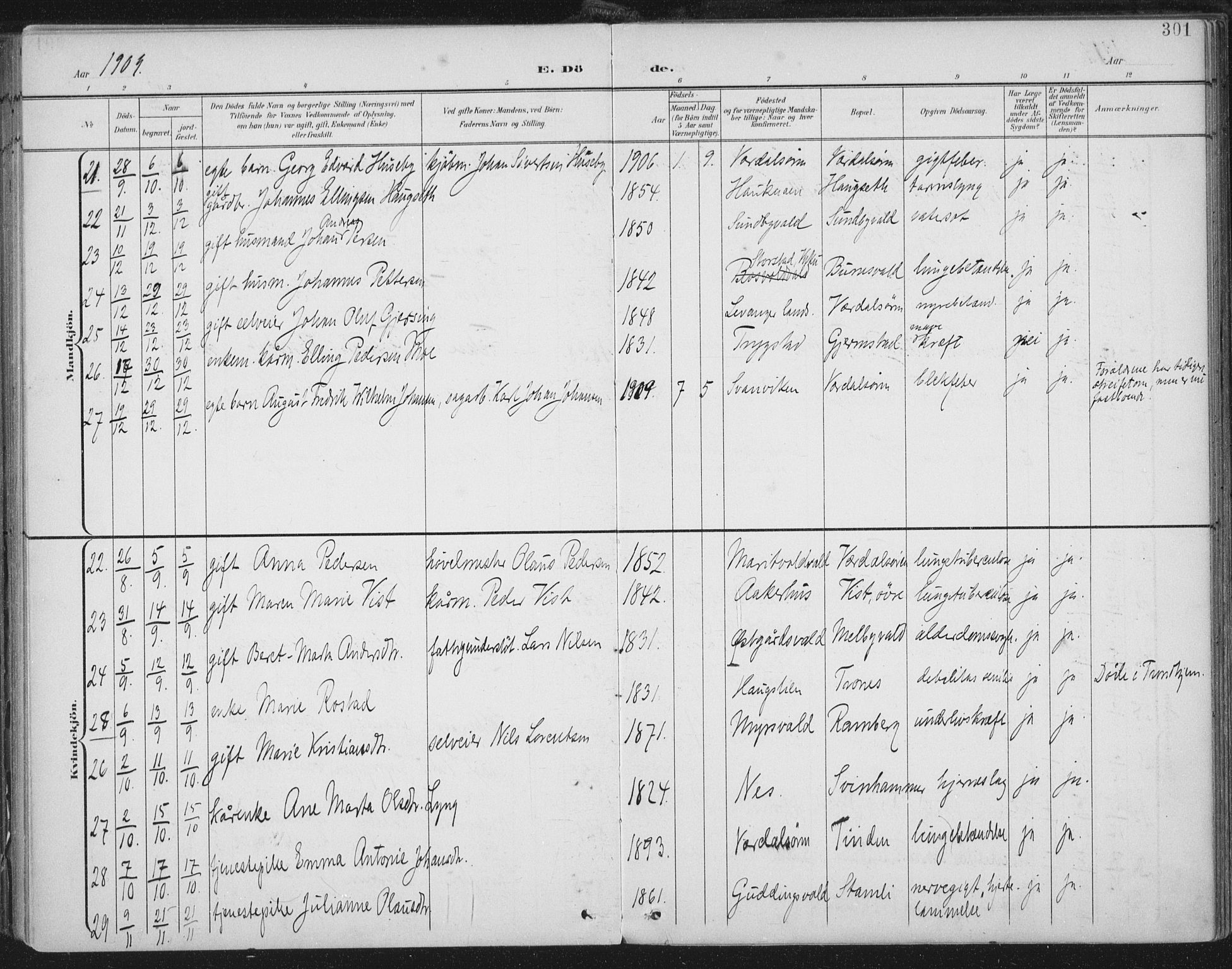 Ministerialprotokoller, klokkerbøker og fødselsregistre - Nord-Trøndelag, SAT/A-1458/723/L0246: Parish register (official) no. 723A15, 1900-1917, p. 301