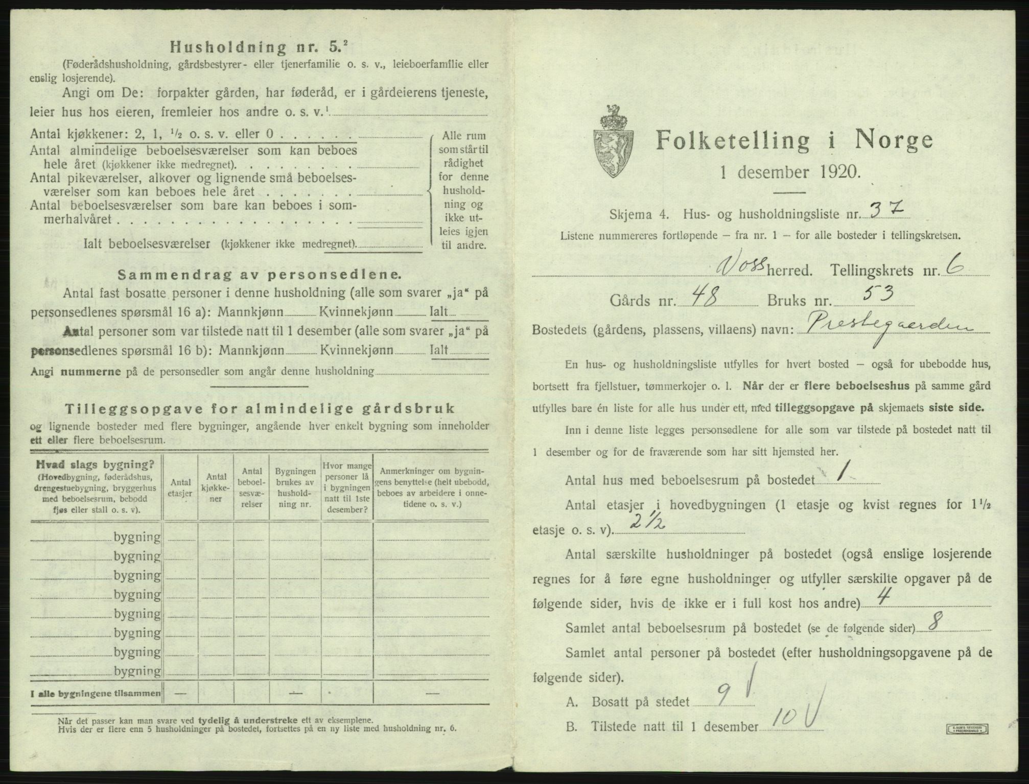 SAB, 1920 census for Voss, 1920, p. 627