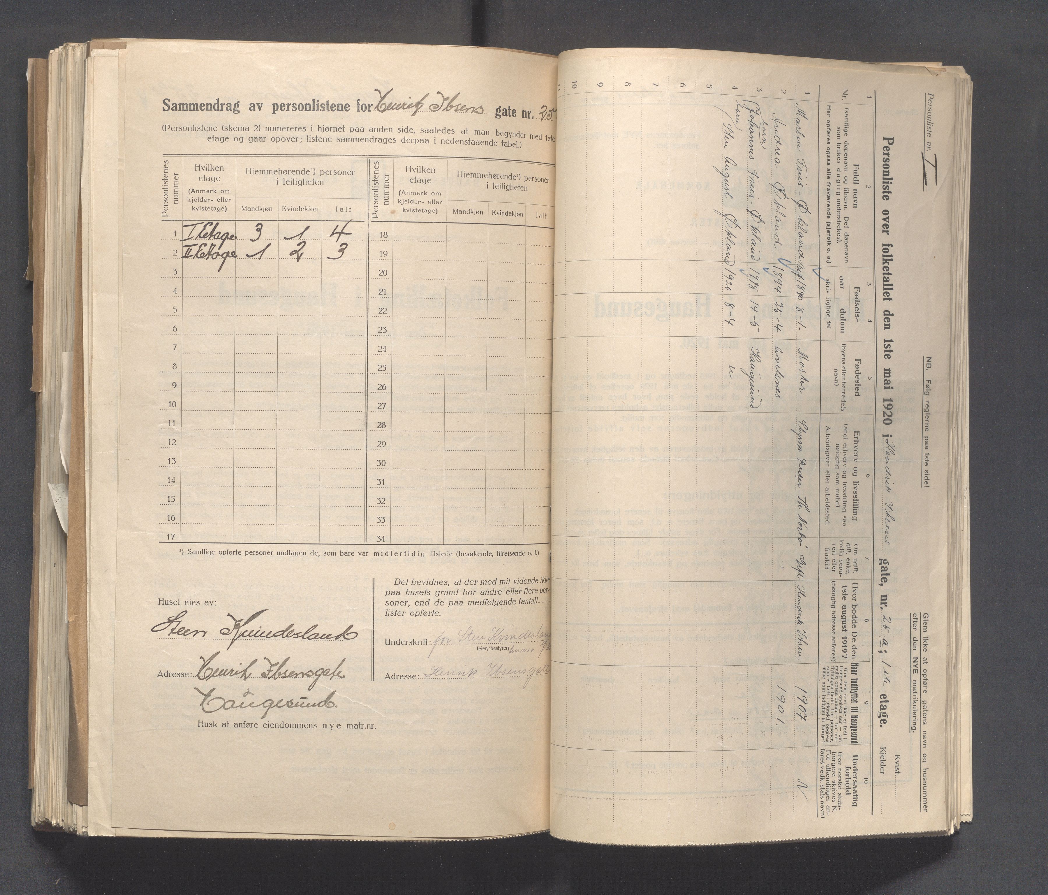 IKAR, Local census 1.5.1920 for Haugesund, 1920, p. 1409