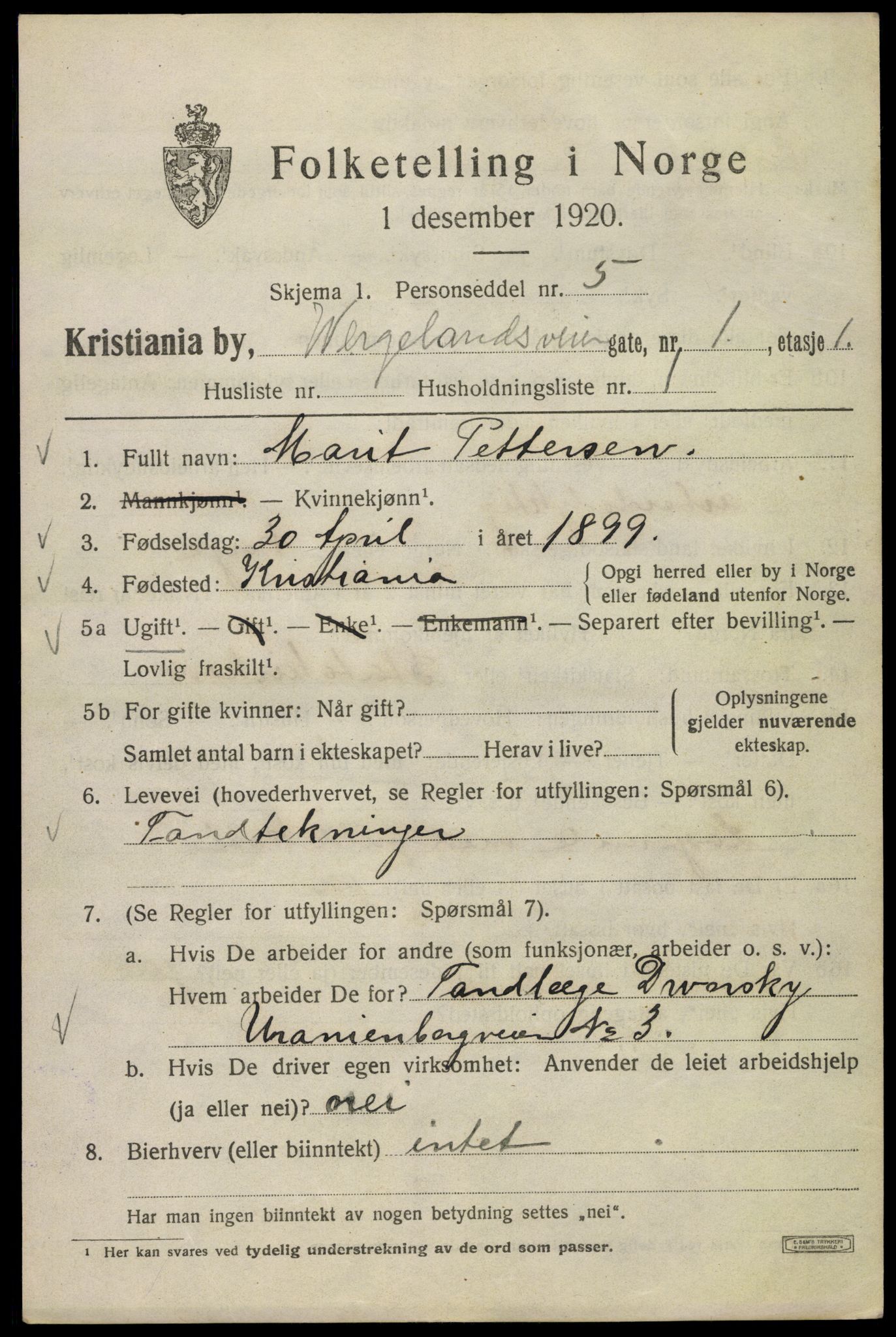 SAO, 1920 census for Kristiania, 1920, p. 650823