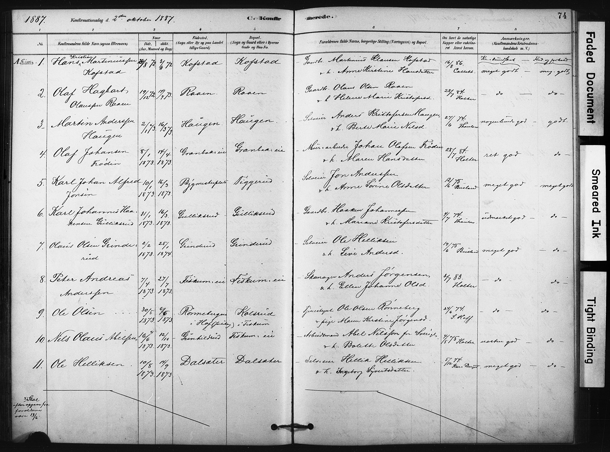 Fiskum kirkebøker, AV/SAKO-A-15/F/Fa/L0002: Parish register (official) no. 2, 1878-1890, p. 74