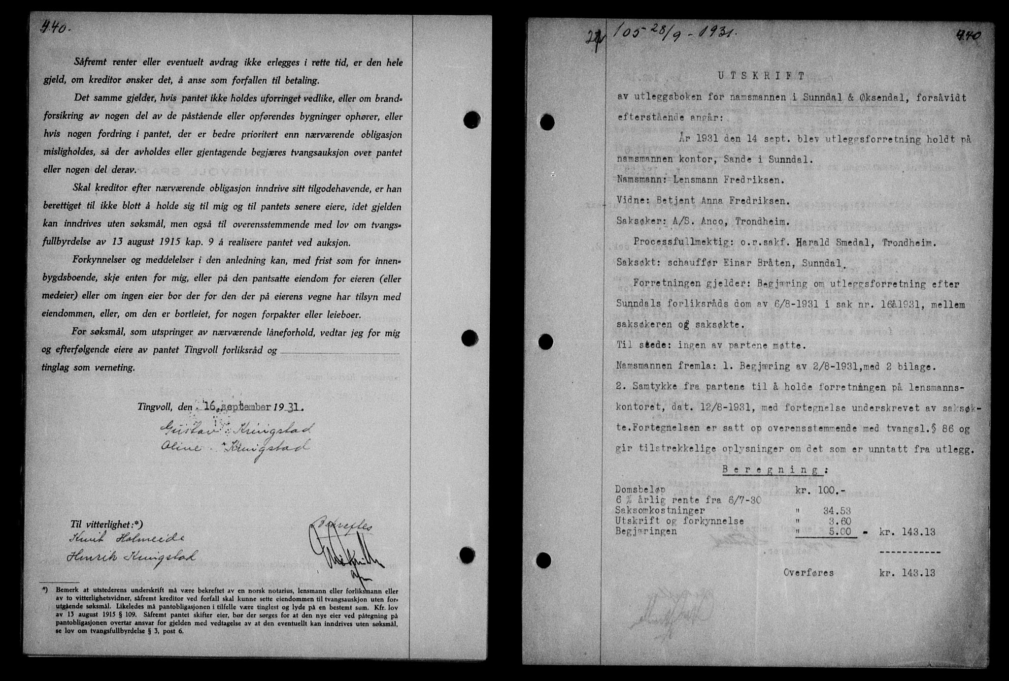 Nordmøre sorenskriveri, SAT/A-4132/1/2/2Ca/L0074: Mortgage book no. 63, 1931-1931, Deed date: 28.09.1931