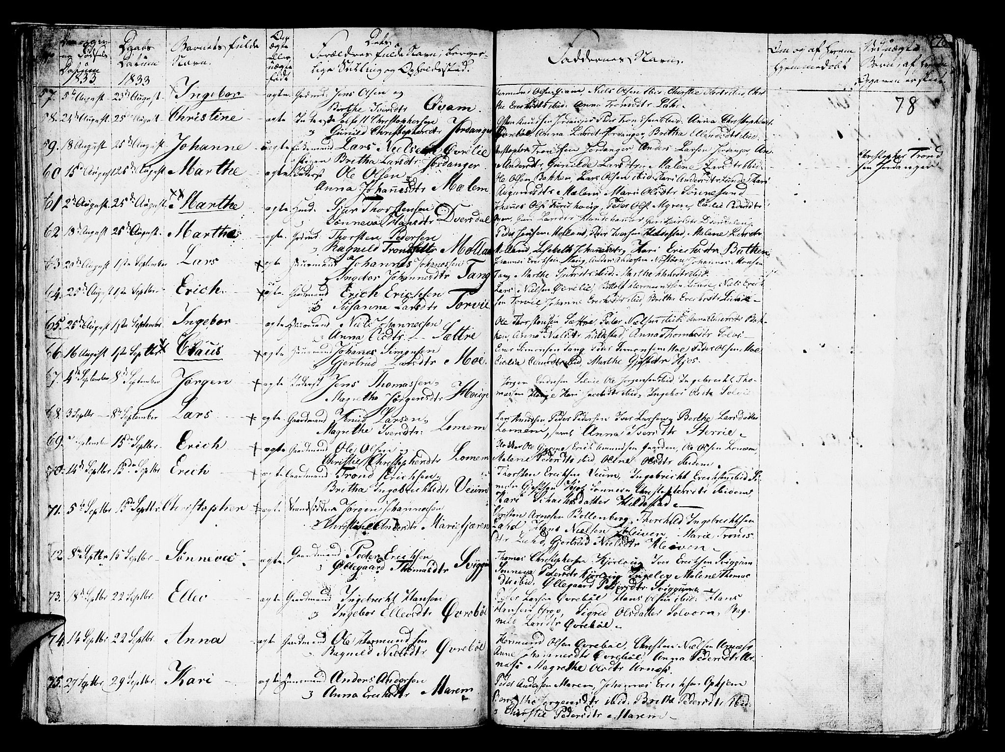 Hafslo sokneprestembete, AV/SAB-A-80301/H/Haa/Haaa/L0004: Parish register (official) no. A 4, 1821-1834, p. 78