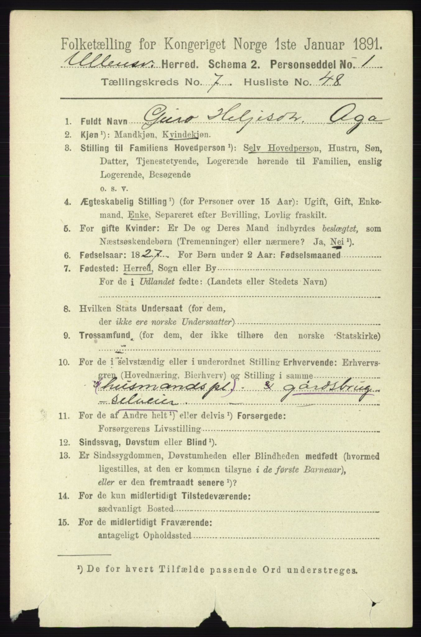 RA, 1891 census for 1230 Ullensvang, 1891, p. 2640