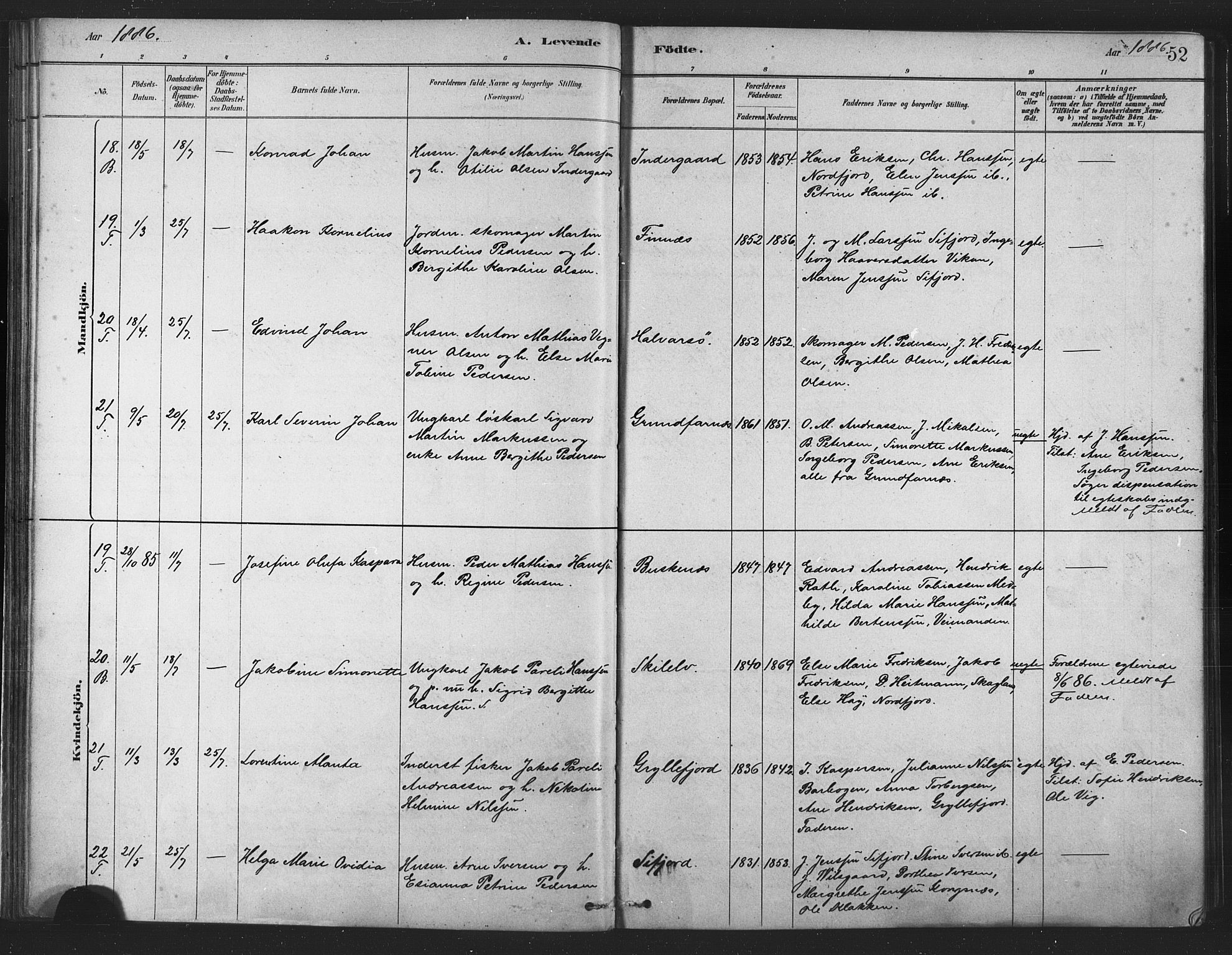 Berg sokneprestkontor, AV/SATØ-S-1318/G/Ga/Gaa/L0004kirke: Parish register (official) no. 4, 1880-1894, p. 52