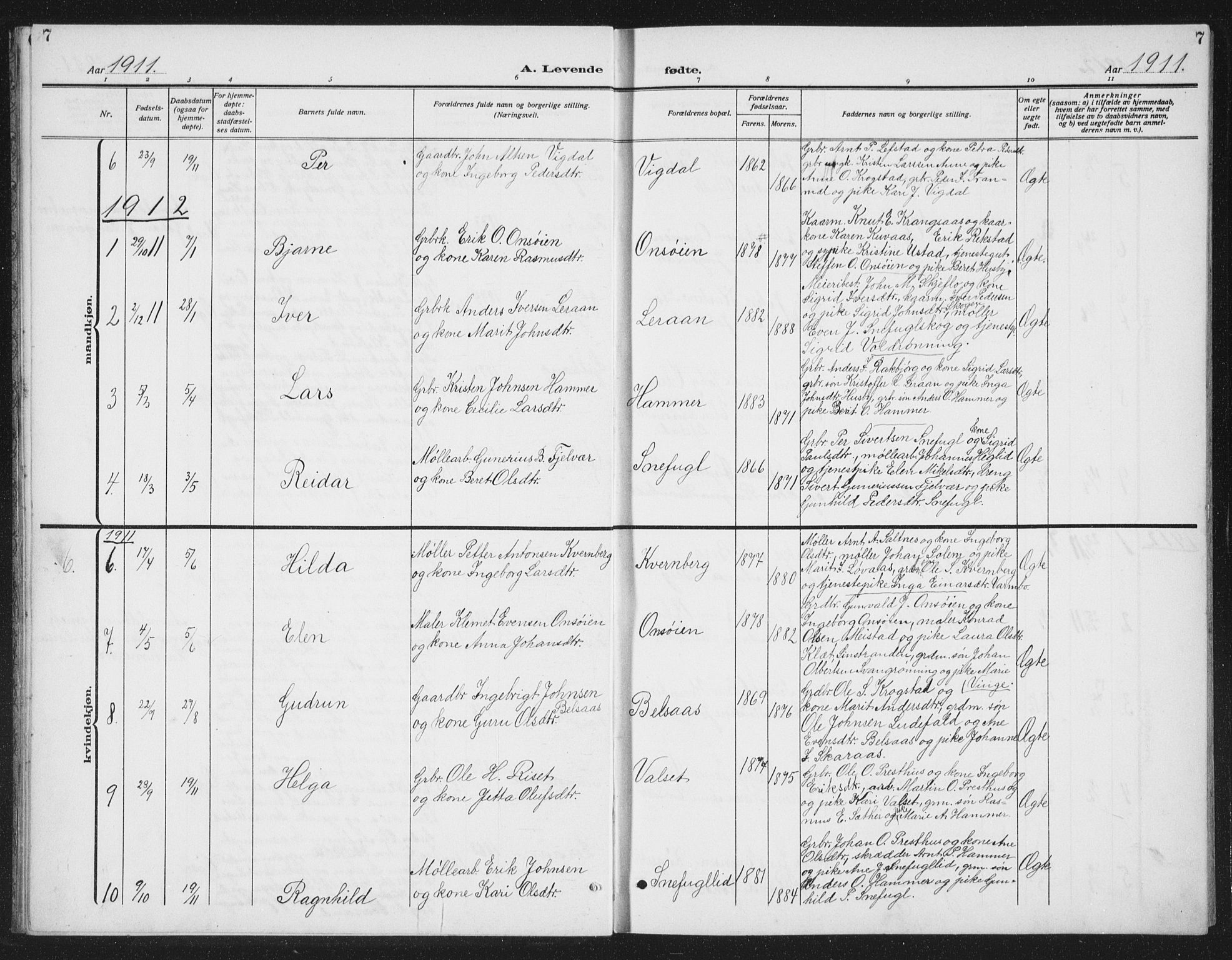 Ministerialprotokoller, klokkerbøker og fødselsregistre - Sør-Trøndelag, SAT/A-1456/666/L0791: Parish register (copy) no. 666C04, 1909-1939, p. 7