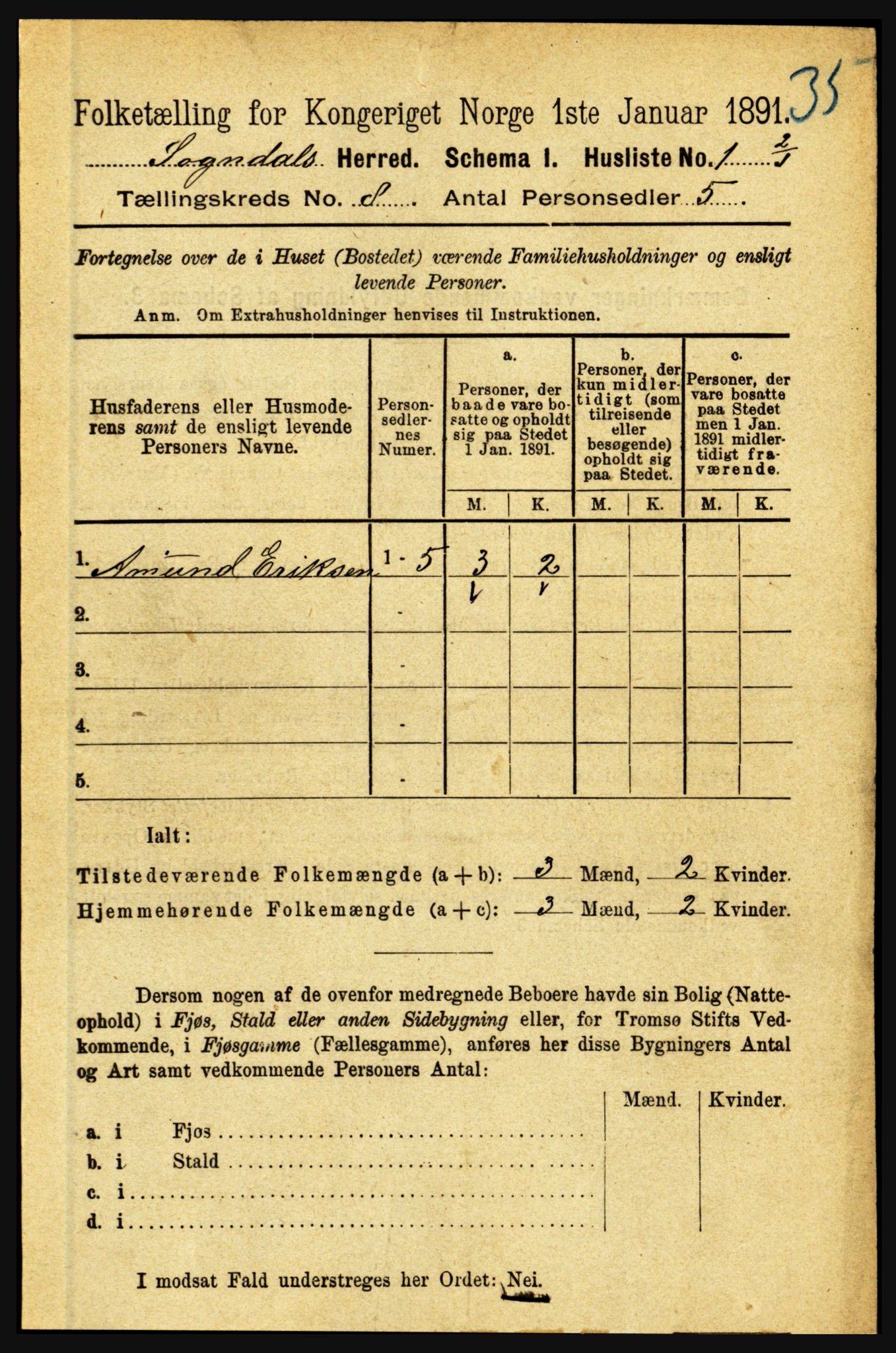 RA, 1891 census for 1420 Sogndal, 1891, p. 3244