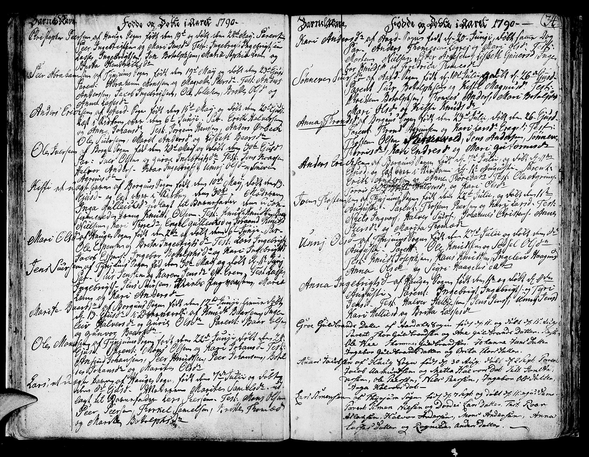 Lærdal sokneprestembete, SAB/A-81201: Parish register (official) no. A 3, 1783-1804, p. 34