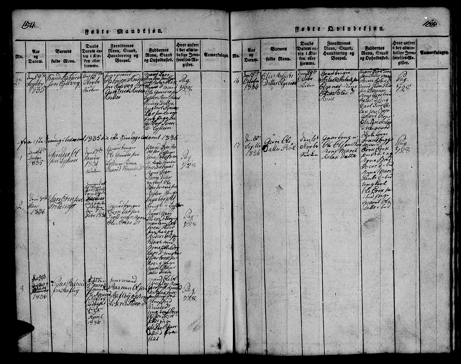 Ministerialprotokoller, klokkerbøker og fødselsregistre - Møre og Romsdal, SAT/A-1454/551/L0629: Parish register (copy) no. 551C01, 1818-1839, p. 154-155