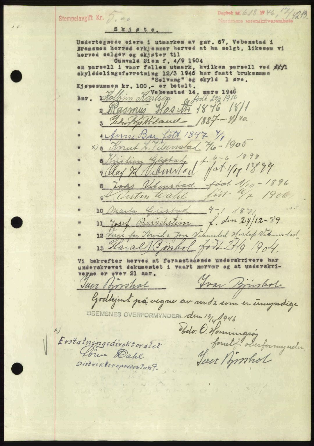 Nordmøre sorenskriveri, AV/SAT-A-4132/1/2/2Ca: Mortgage book no. A101, 1946-1946, Diary no: : 618/1946