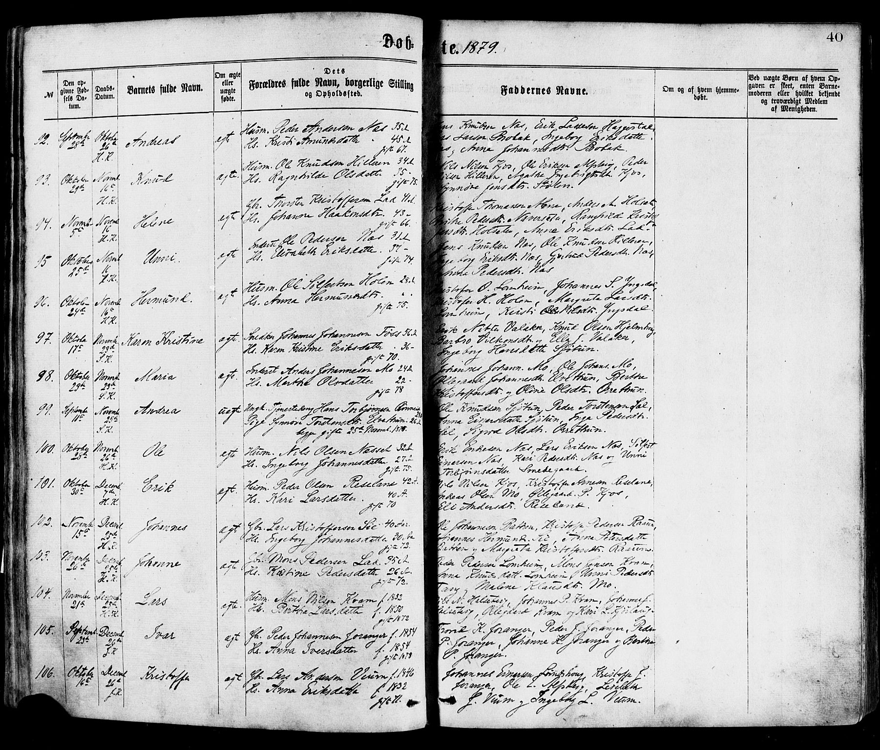 Hafslo sokneprestembete, AV/SAB-A-80301/H/Haa/Haaa/L0011: Parish register (official) no. A 11, 1873-1886, p. 40