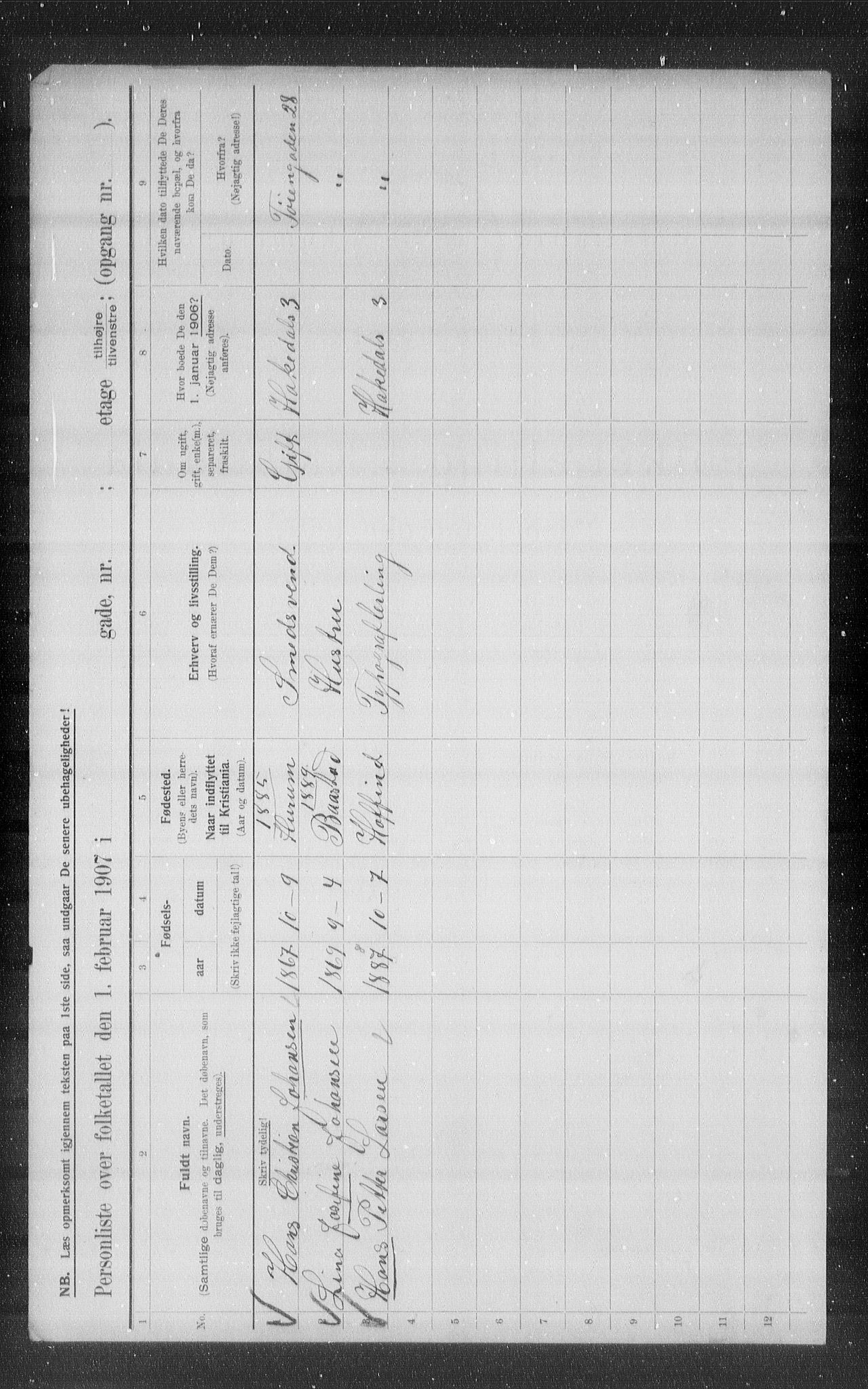 OBA, Municipal Census 1907 for Kristiania, 1907, p. 17449