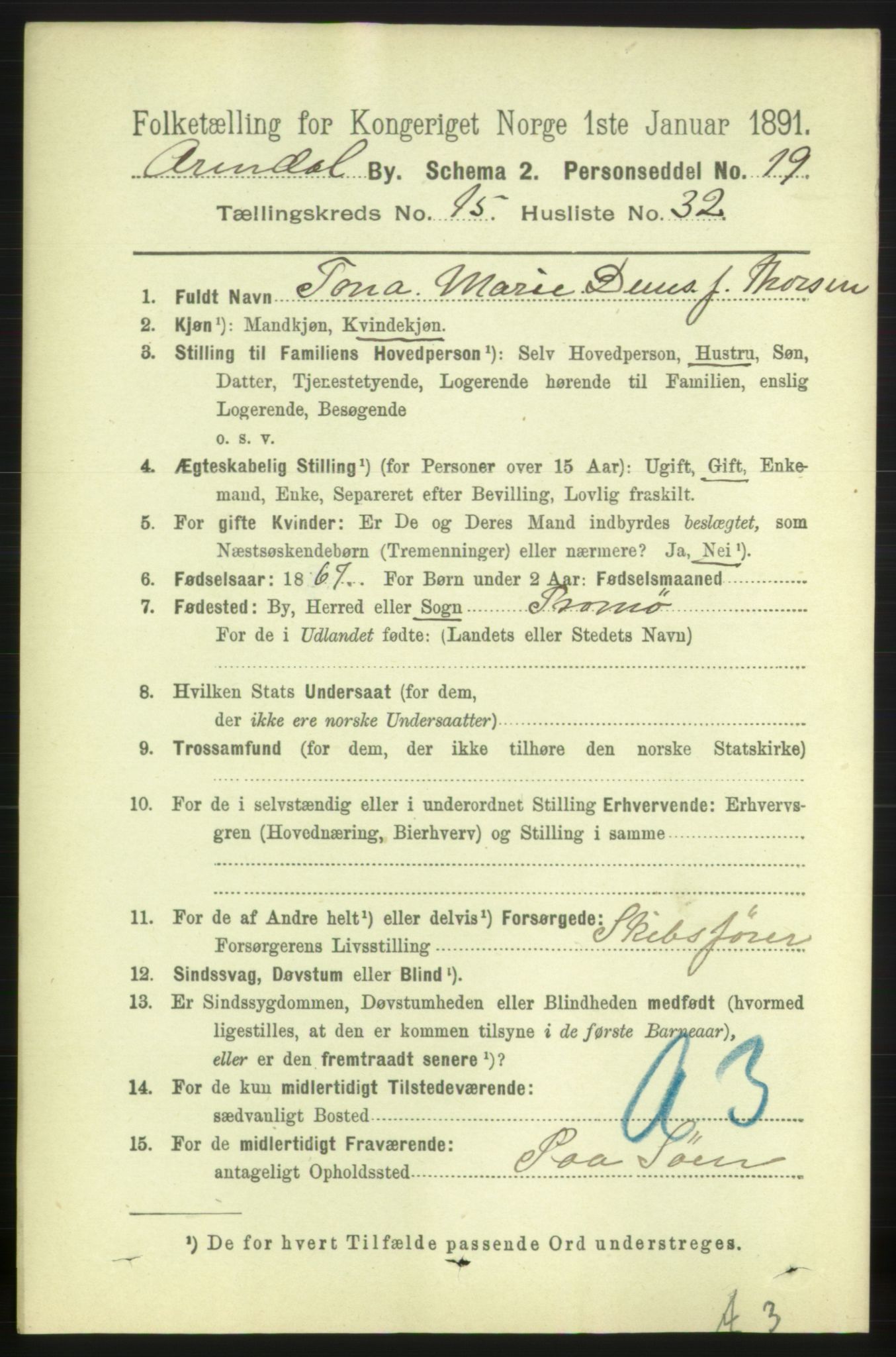 RA, 1891 census for 0903 Arendal, 1891, p. 5354