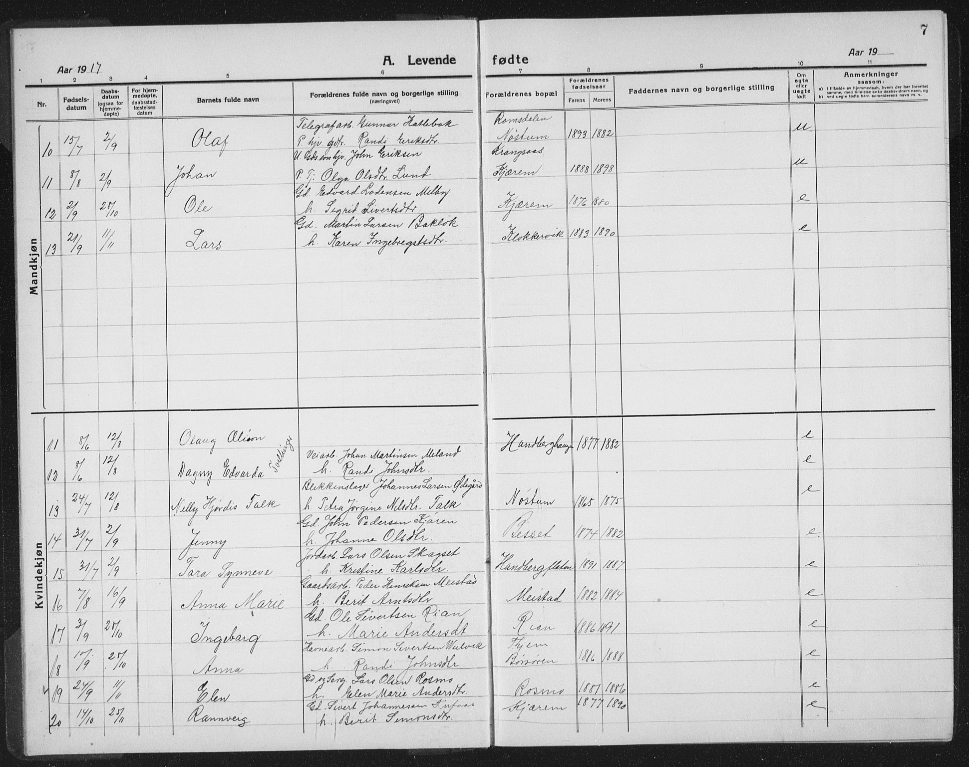 Ministerialprotokoller, klokkerbøker og fødselsregistre - Sør-Trøndelag, SAT/A-1456/665/L0778: Parish register (copy) no. 665C03, 1916-1938, p. 7