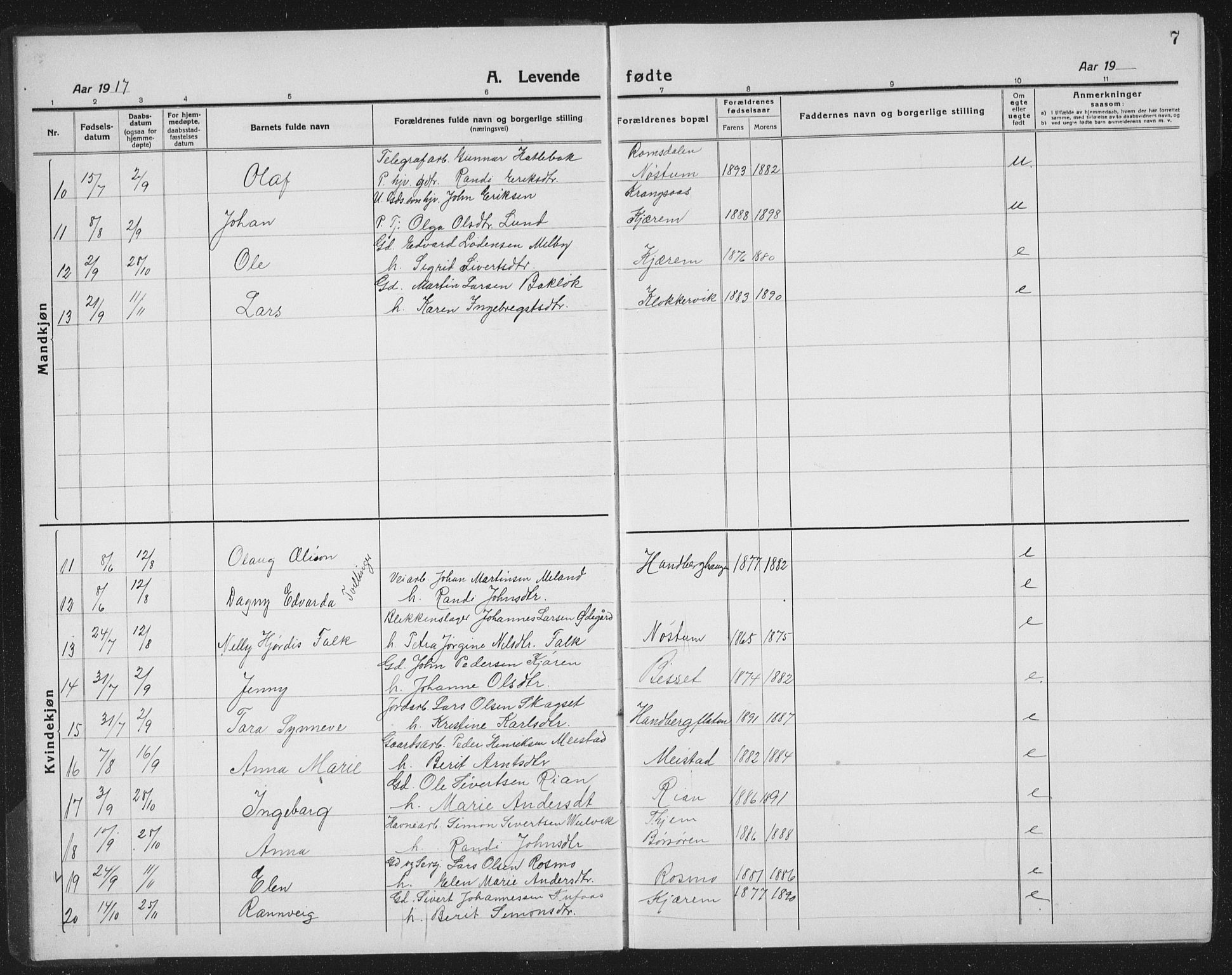 Ministerialprotokoller, klokkerbøker og fødselsregistre - Sør-Trøndelag, AV/SAT-A-1456/665/L0778: Parish register (copy) no. 665C03, 1916-1938, p. 7