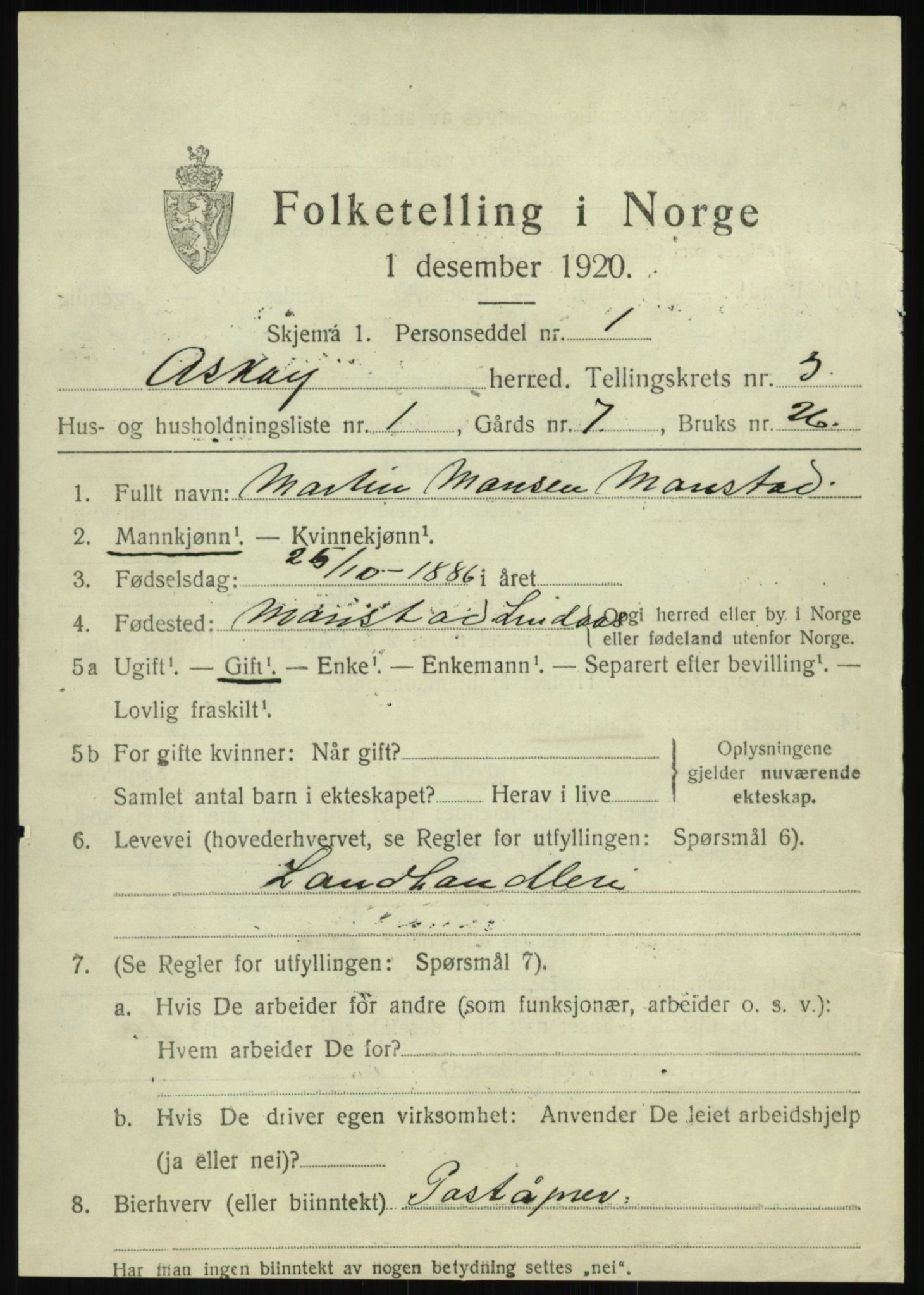 SAB, 1920 census for Askøy, 1920, p. 6370