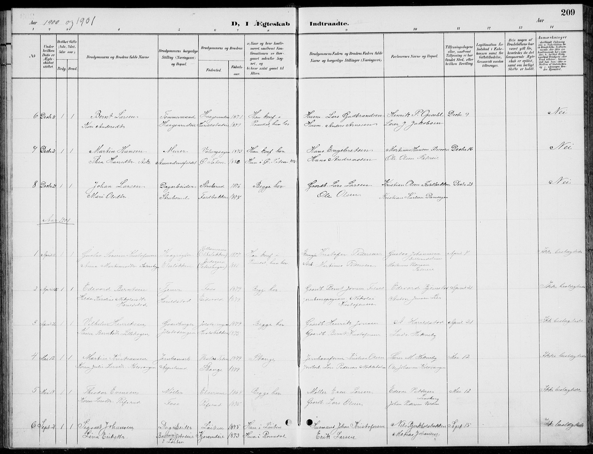 Romedal prestekontor, AV/SAH-PREST-004/L/L0013: Parish register (copy) no. 13, 1896-1937, p. 209