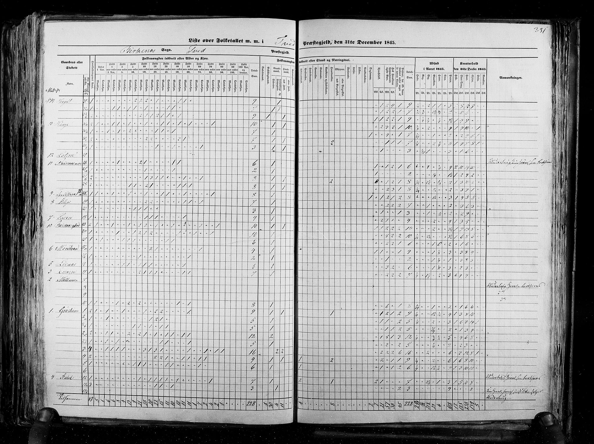 RA, Census 1845, vol. 5: Bratsberg amt og Nedenes og Råbyggelaget amt, 1845, p. 331