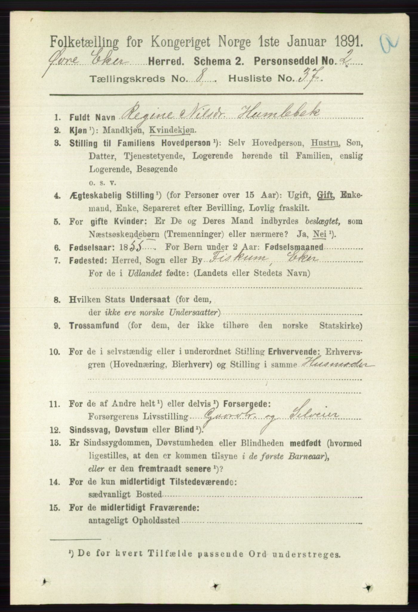 RA, 1891 census for 0624 Øvre Eiker, 1891, p. 3436
