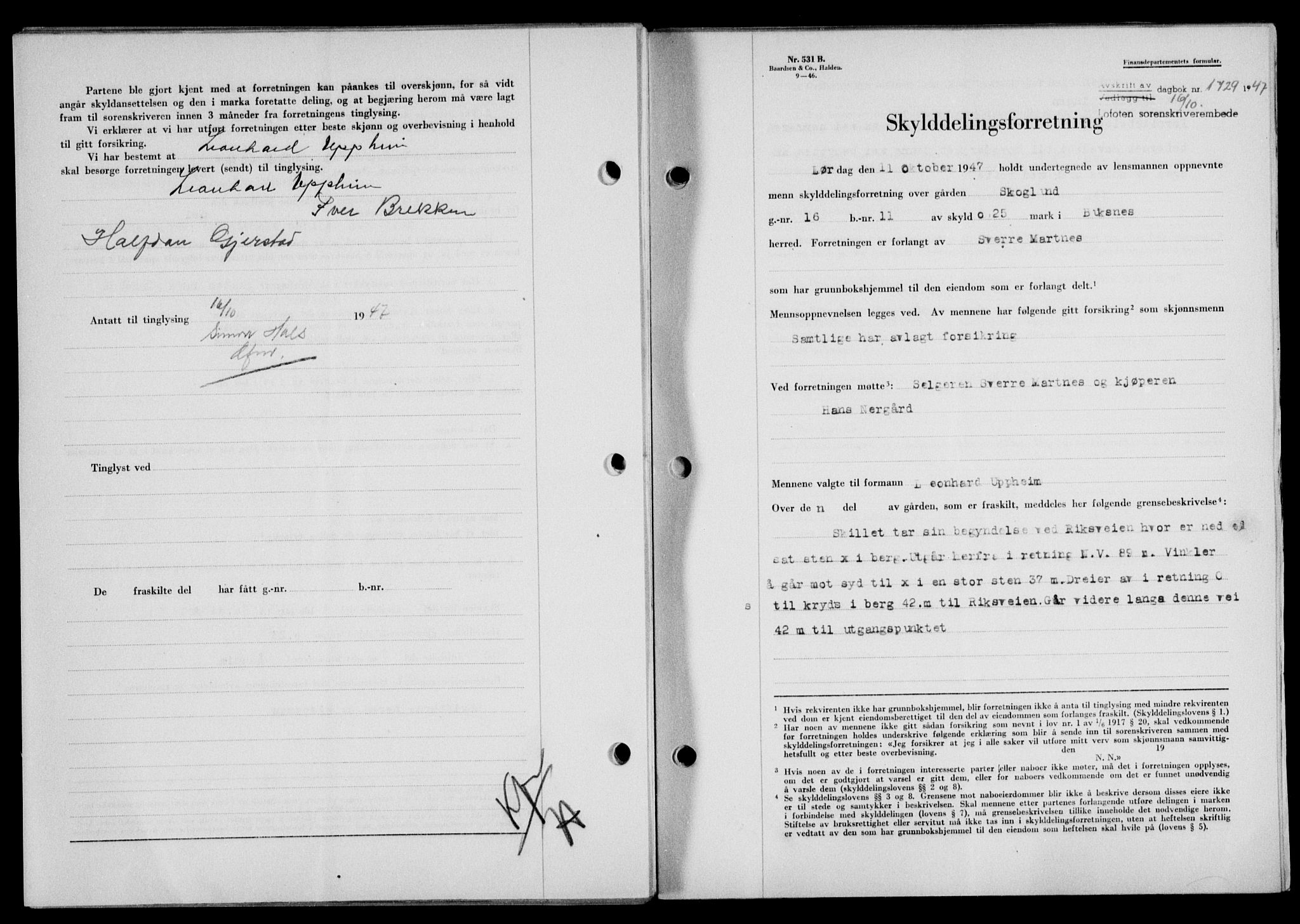 Lofoten sorenskriveri, SAT/A-0017/1/2/2C/L0017a: Mortgage book no. 17a, 1947-1948, Diary no: : 1729/1947