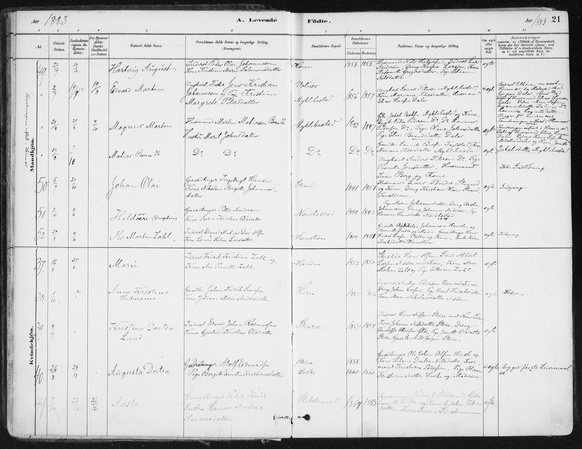 Ministerialprotokoller, klokkerbøker og fødselsregistre - Nordland, SAT/A-1459/838/L0552: Parish register (official) no. 838A10, 1880-1910, p. 21