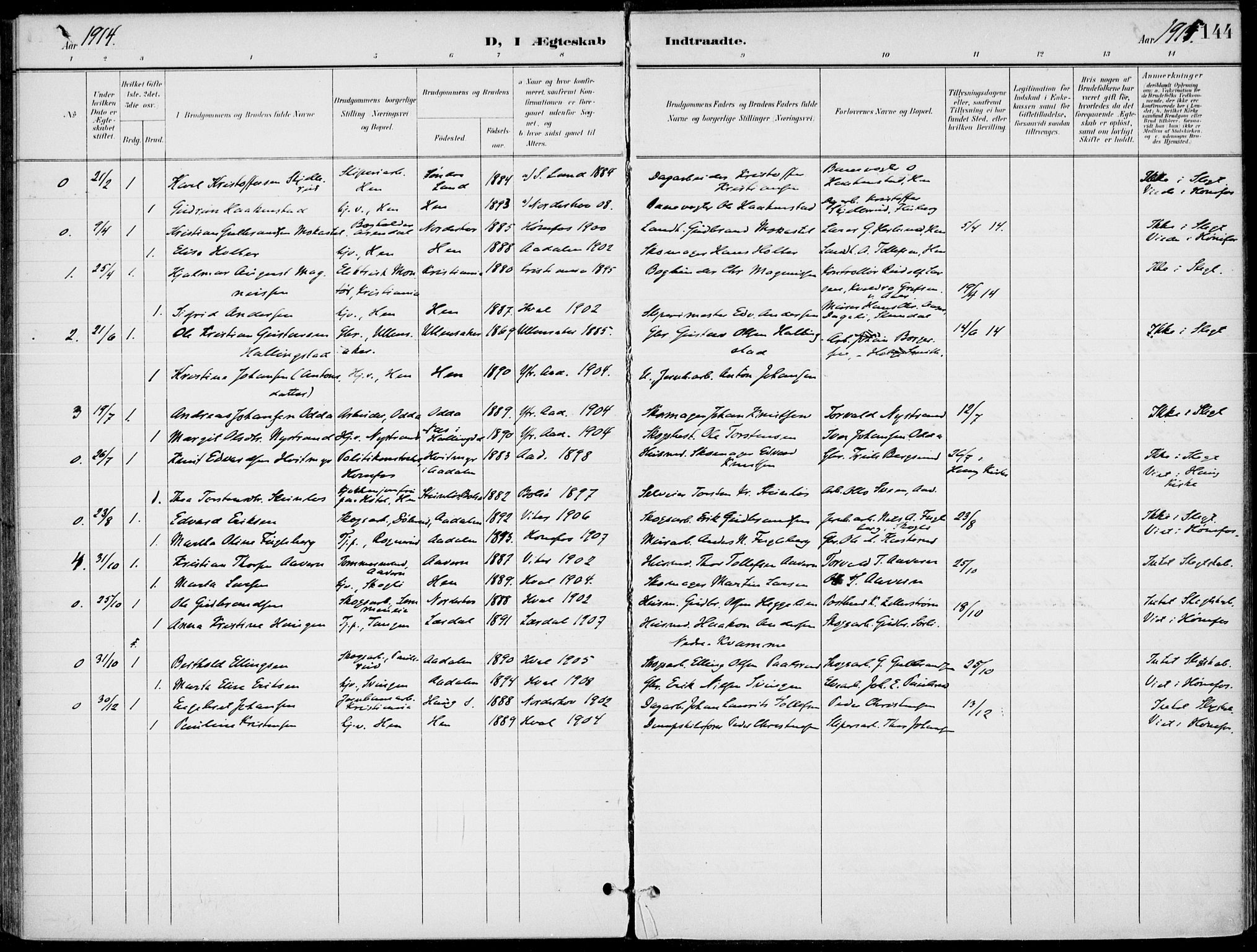 Ådal kirkebøker, AV/SAKO-A-248/F/Fb/L0002: Parish register (official) no. II 2, 1898-1917, p. 144