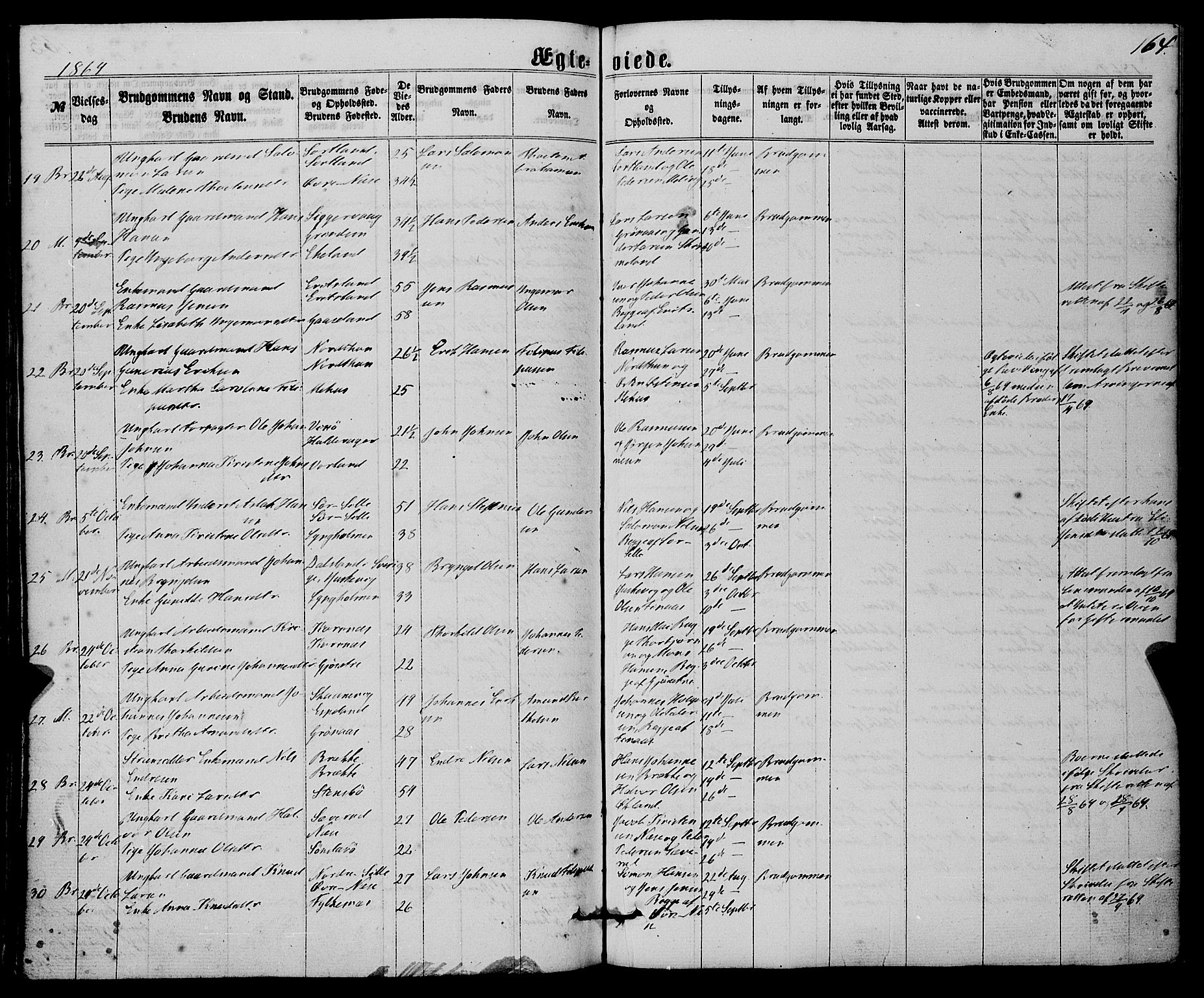 Finnås sokneprestembete, SAB/A-99925/H/Ha/Haa/Haaa/L0008: Parish register (official) no. A 8, 1863-1872, p. 164