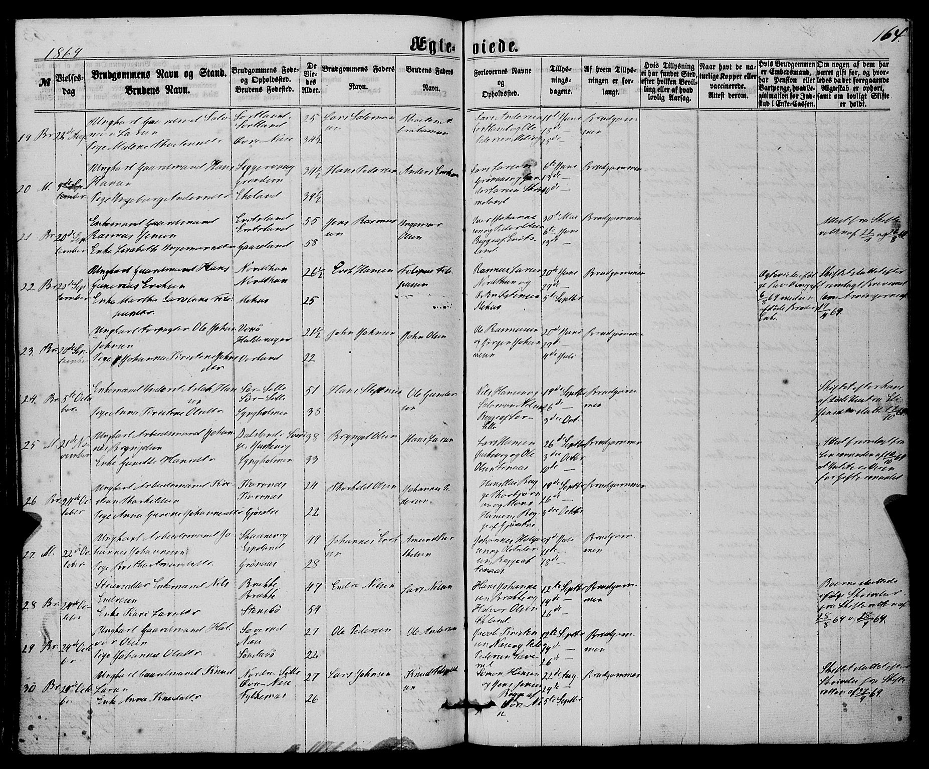 Finnås sokneprestembete, AV/SAB-A-99925/H/Ha/Haa/Haaa/L0008: Parish register (official) no. A 8, 1863-1872, p. 164