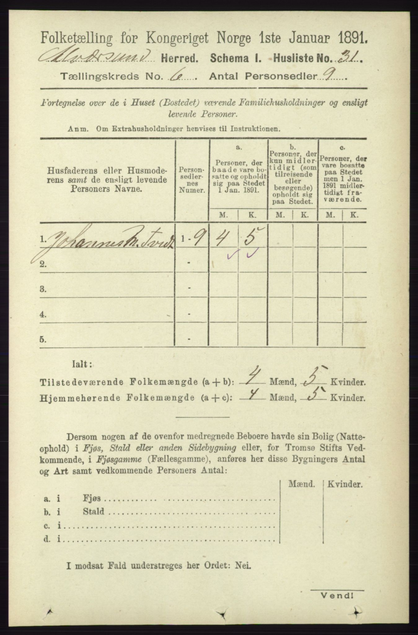 RA, 1891 census for 1257 Alversund, 1891, p. 2039