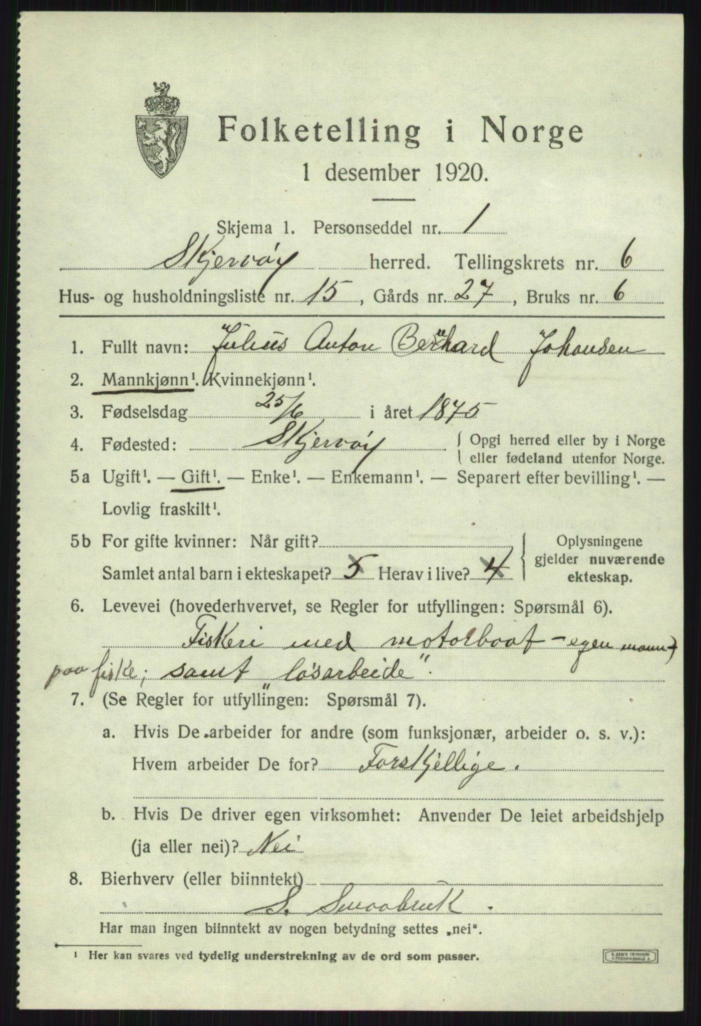 SATØ, 1920 census for Skjervøy, 1920, p. 3697