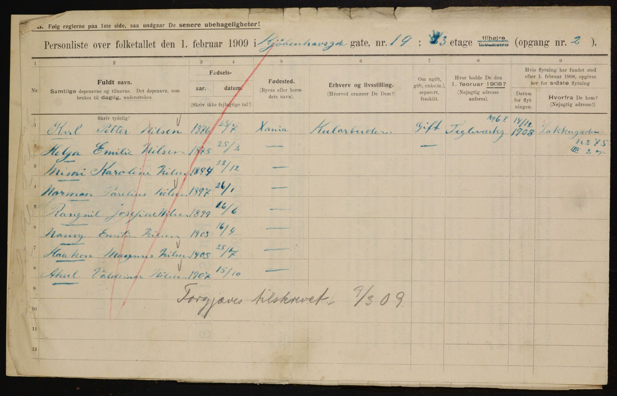 OBA, Municipal Census 1909 for Kristiania, 1909, p. 47227