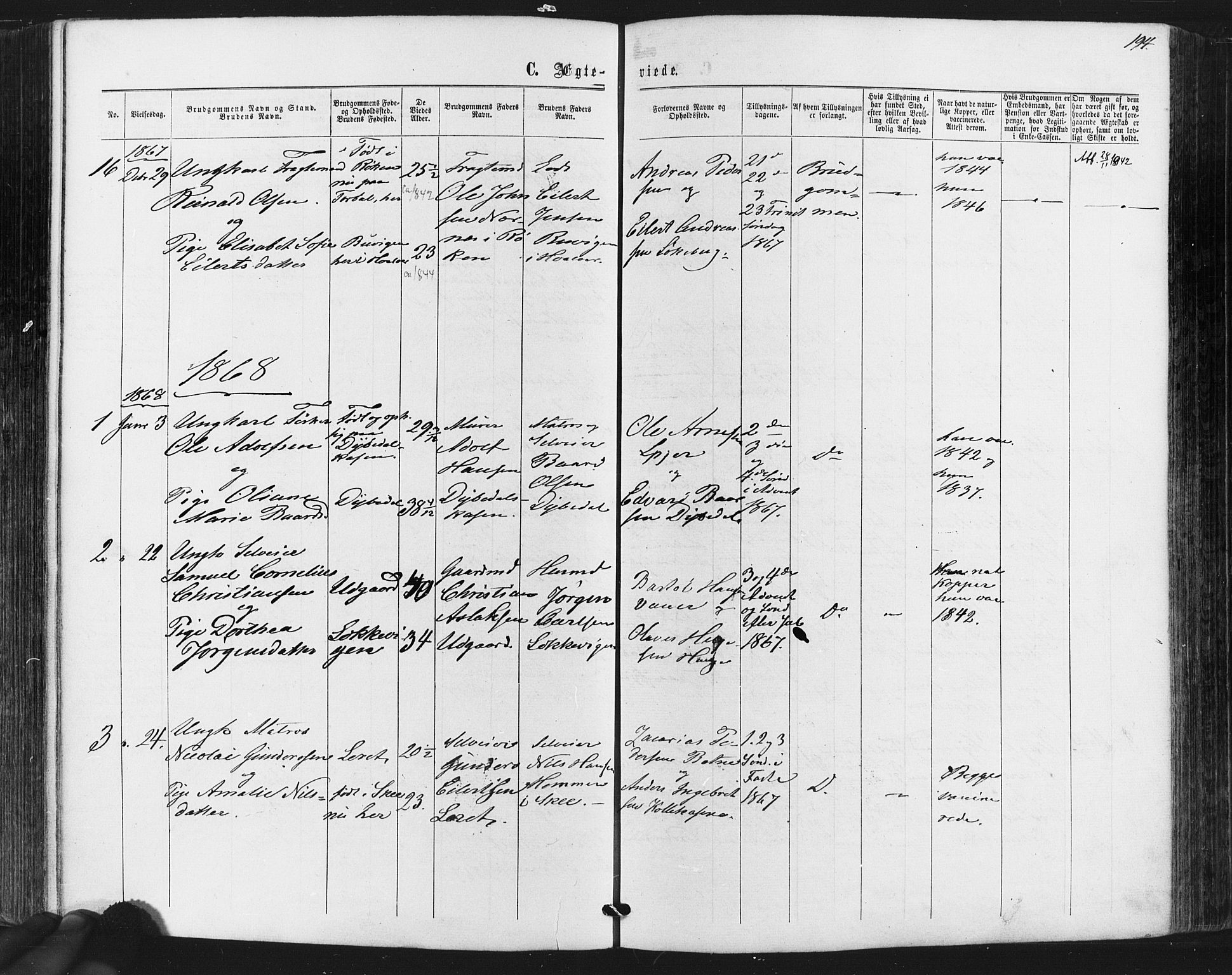 Hvaler prestekontor Kirkebøker, SAO/A-2001/F/Fa/L0007: Parish register (official) no. I 7, 1864-1878, p. 194