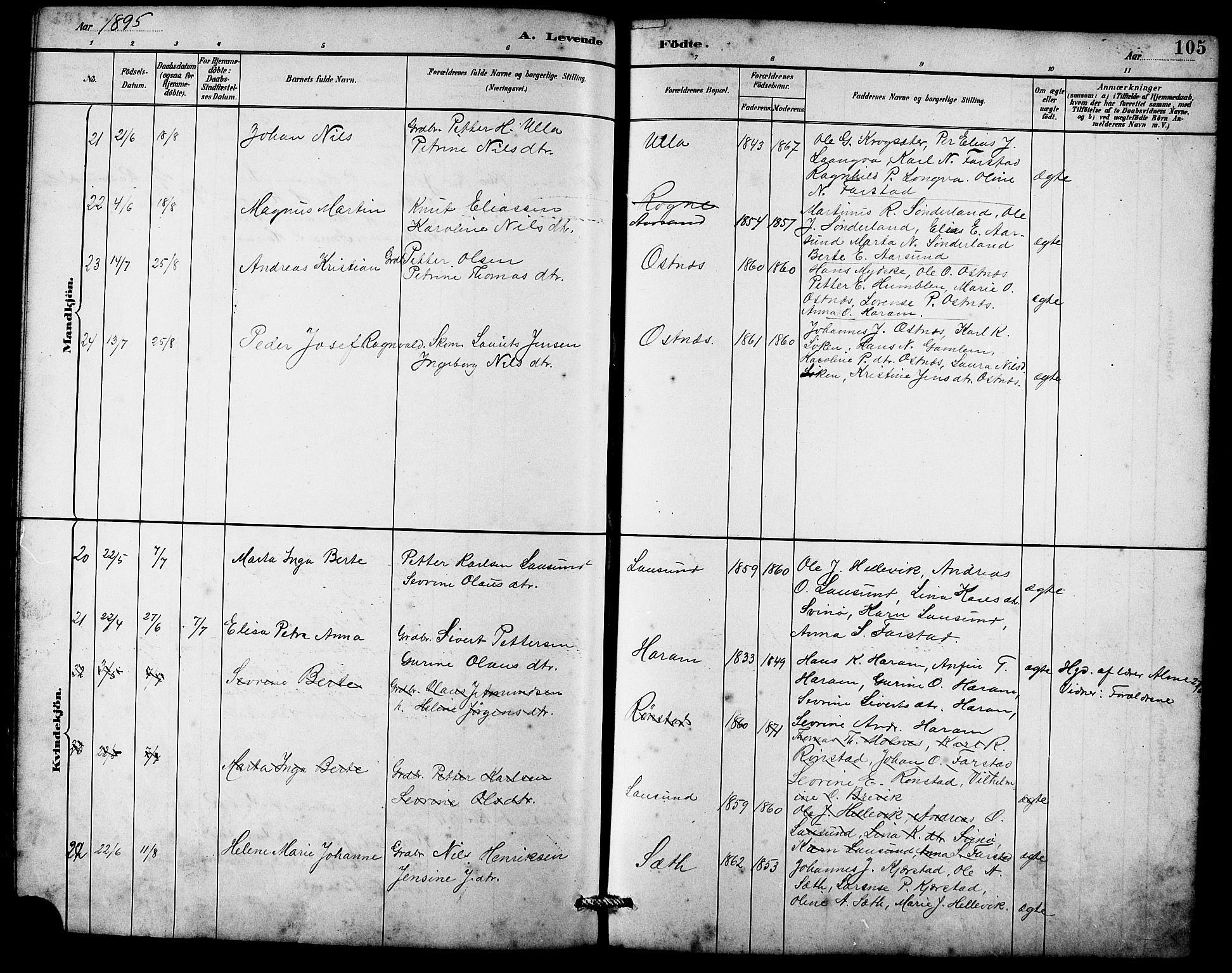 Ministerialprotokoller, klokkerbøker og fødselsregistre - Møre og Romsdal, AV/SAT-A-1454/536/L0510: Parish register (copy) no. 536C05, 1881-1898, p. 105