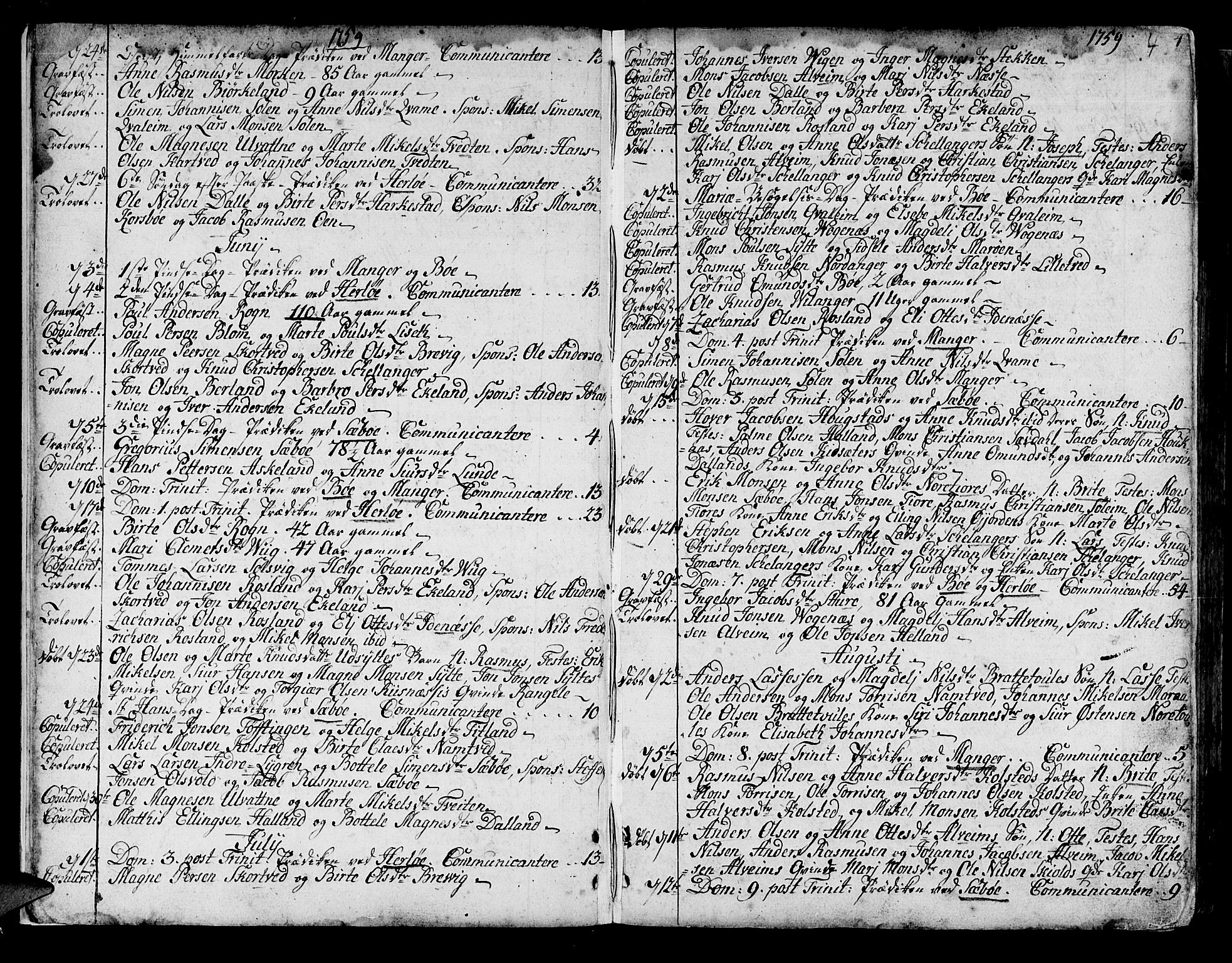Manger sokneprestembete, SAB/A-76801/H/Haa: Parish register (official) no. A 1, 1759-1791, p. 4
