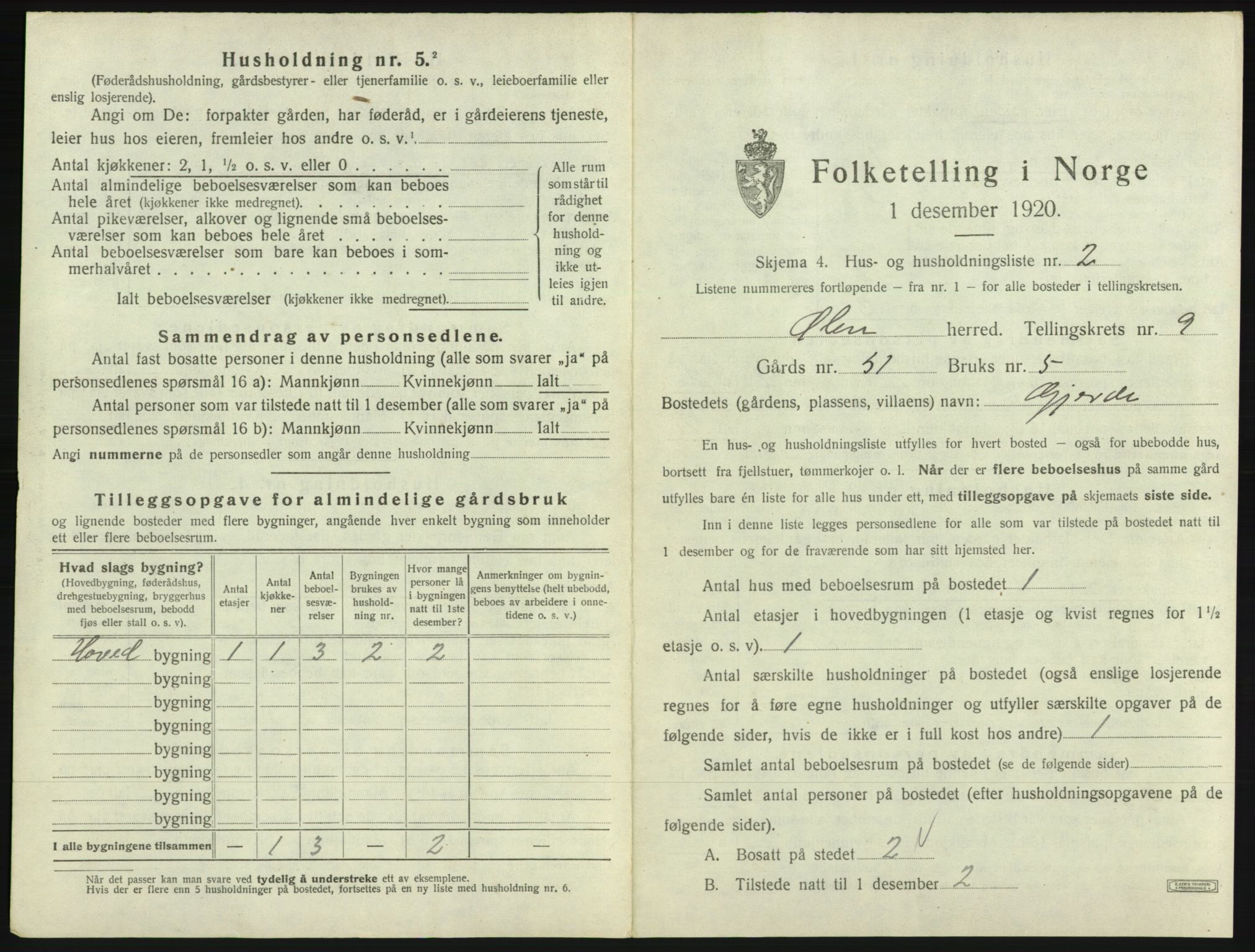 SAB, 1920 census for Ølen, 1920, p. 671