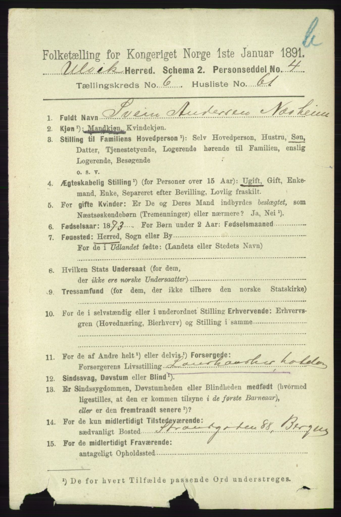 RA, 1891 census for 1233 Ulvik, 1891, p. 2221