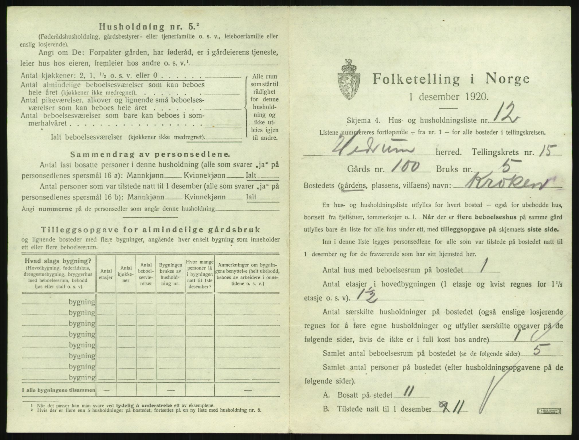 SAKO, 1920 census for Hedrum, 1920, p. 1435