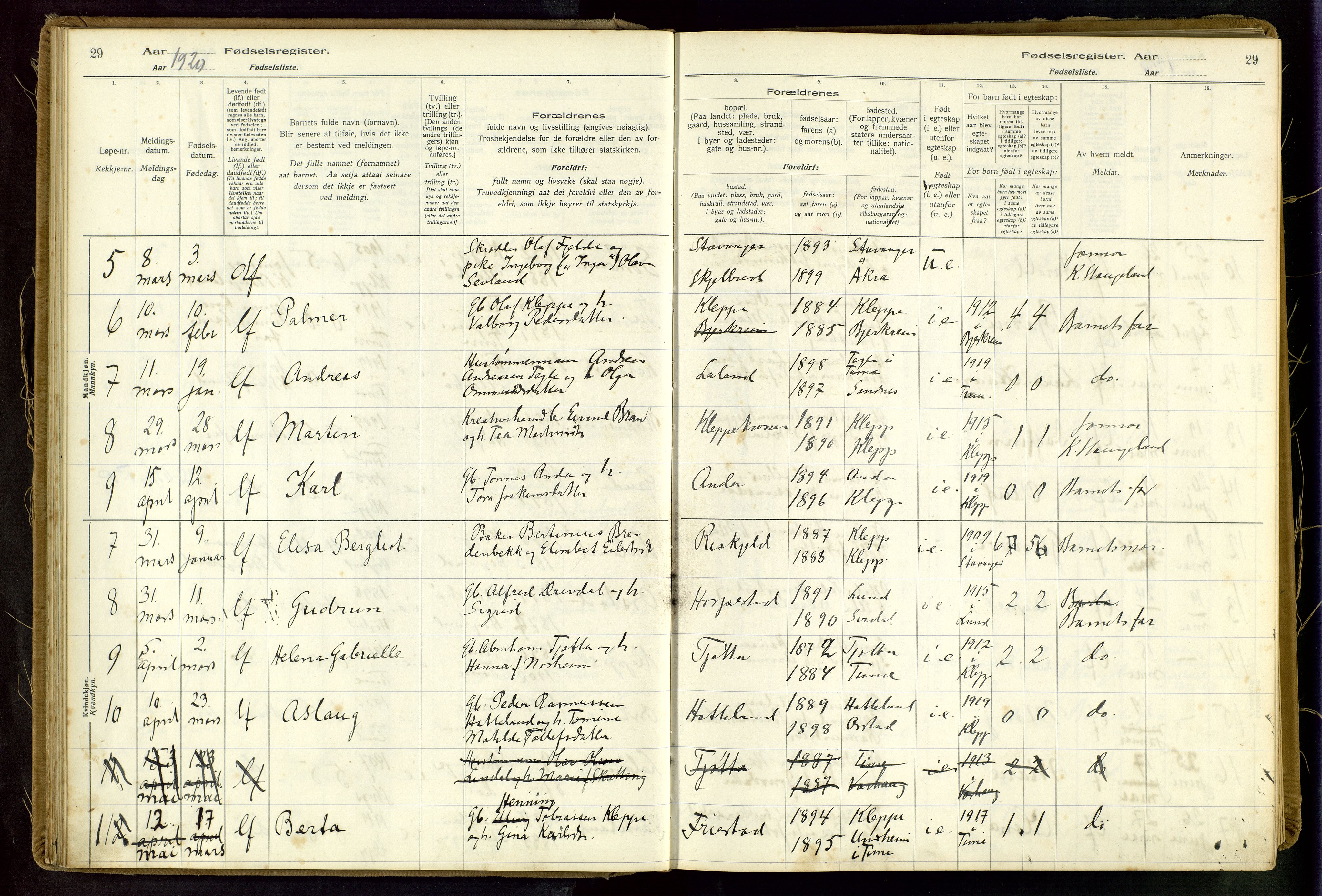 Klepp sokneprestkontor, AV/SAST-A-101803/001/704BAA/L0001: Birth register no. 1, 1916-1948, p. 29