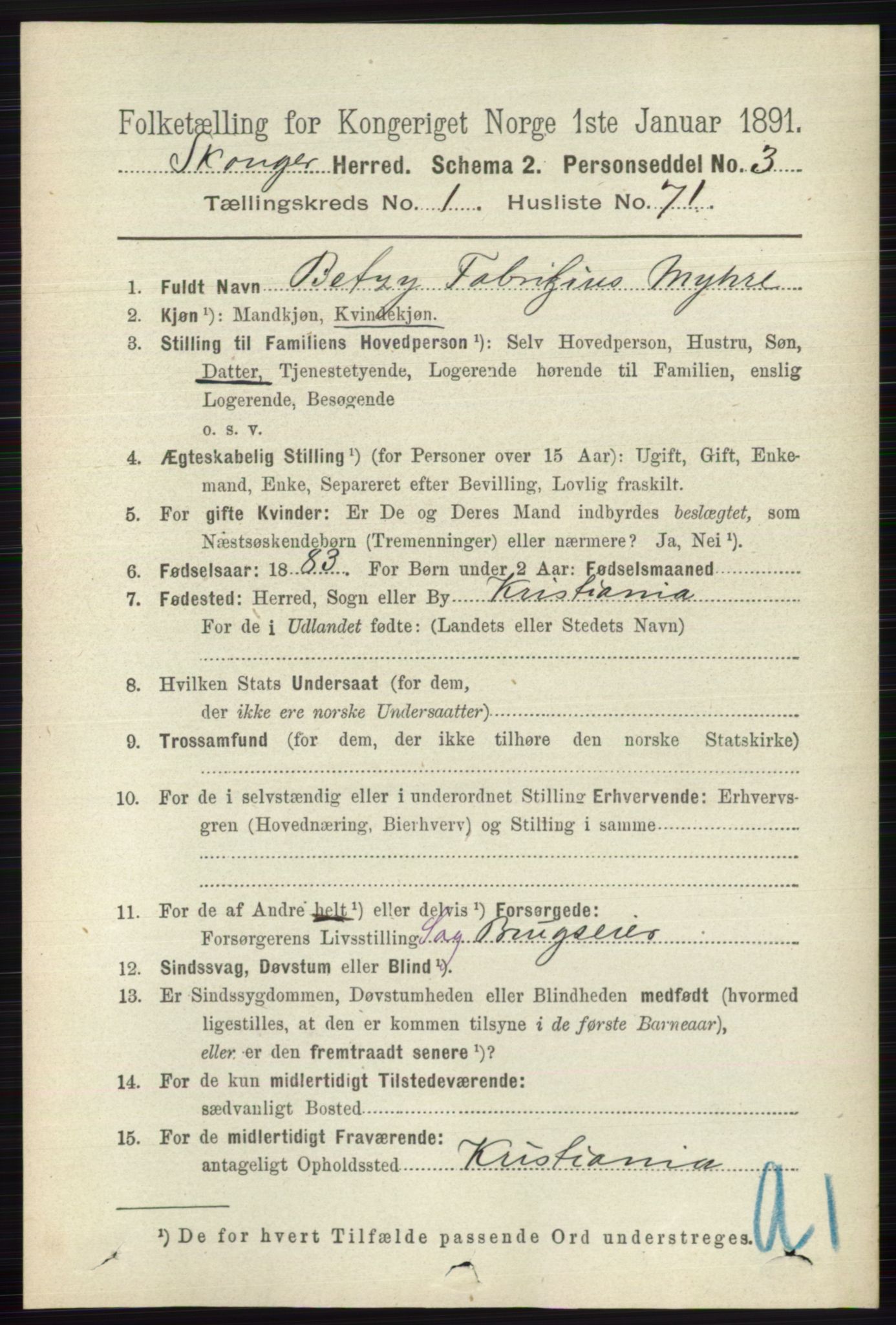 RA, 1891 census for 0712 Skoger, 1891, p. 769